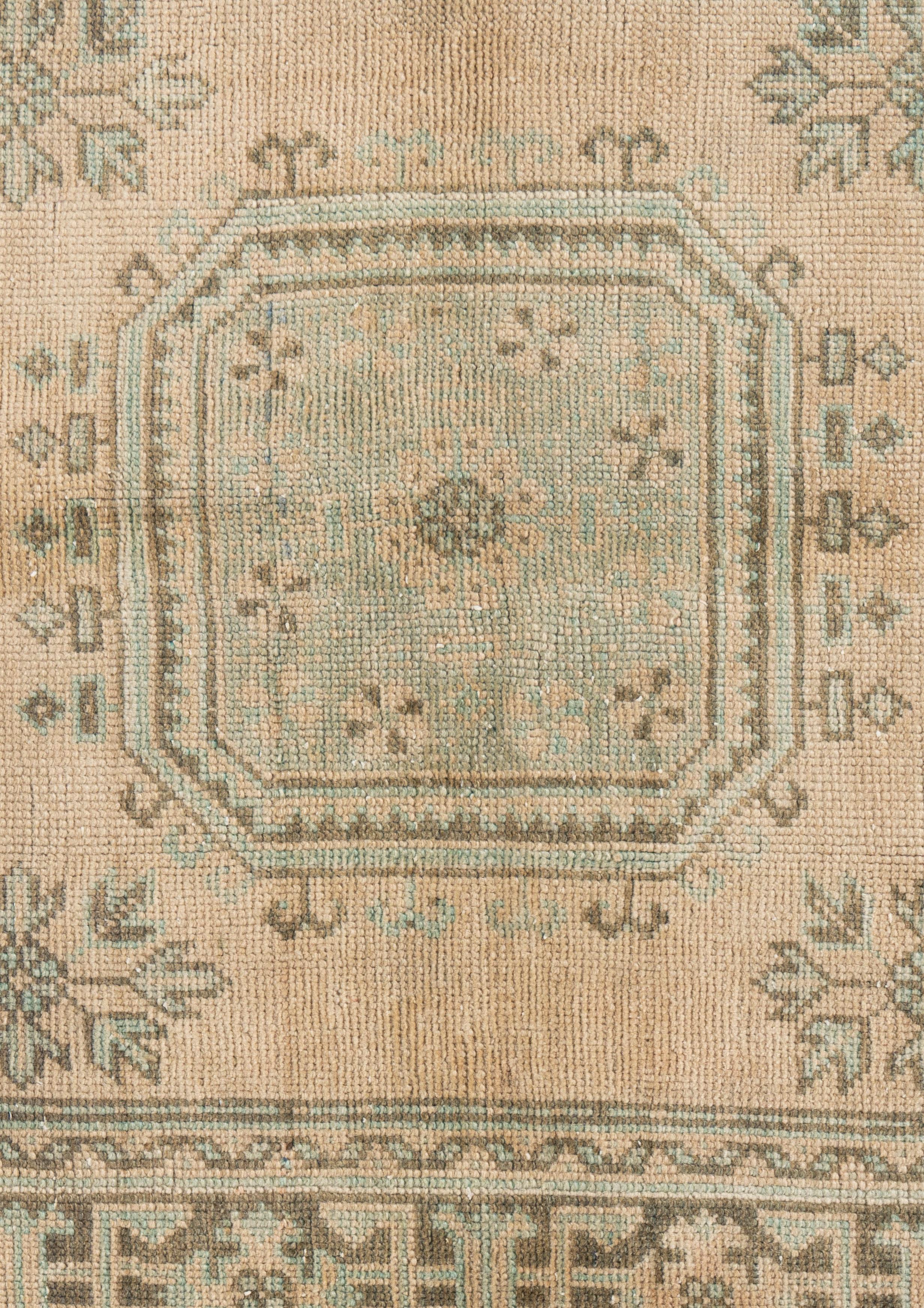 Vintage Circa 1940 Camel Turco Oushak Alfombra de Lana Anudada a Mano Anudado a mano en venta