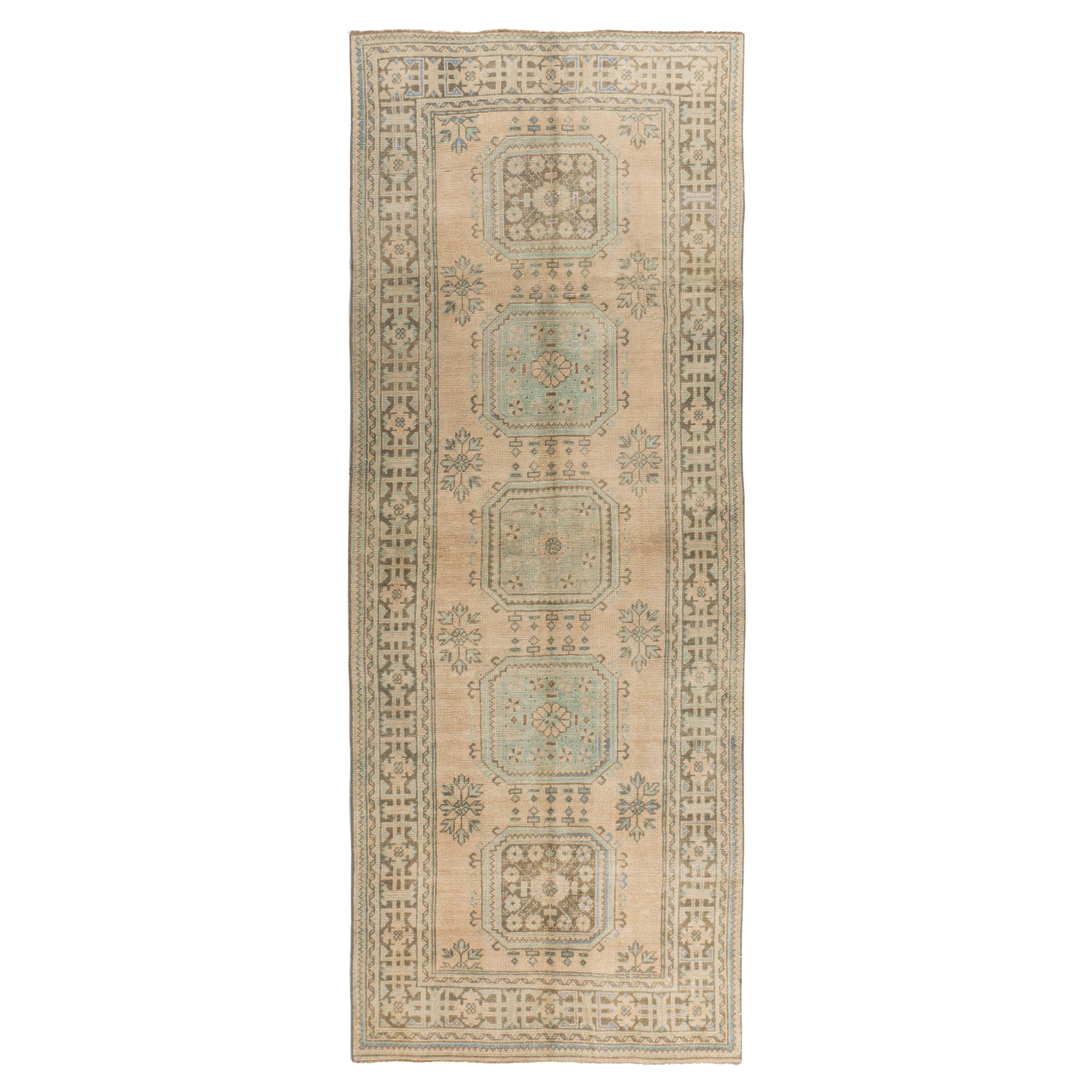 Vintage Circa 1940 Camel Turkish Oushak Hand Knotted Wool Runner