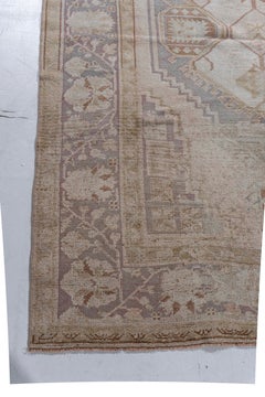 Vintage Circa 1940 Distressed Turkish Oushak Hand Knotted Wool Rug Ivory Brown