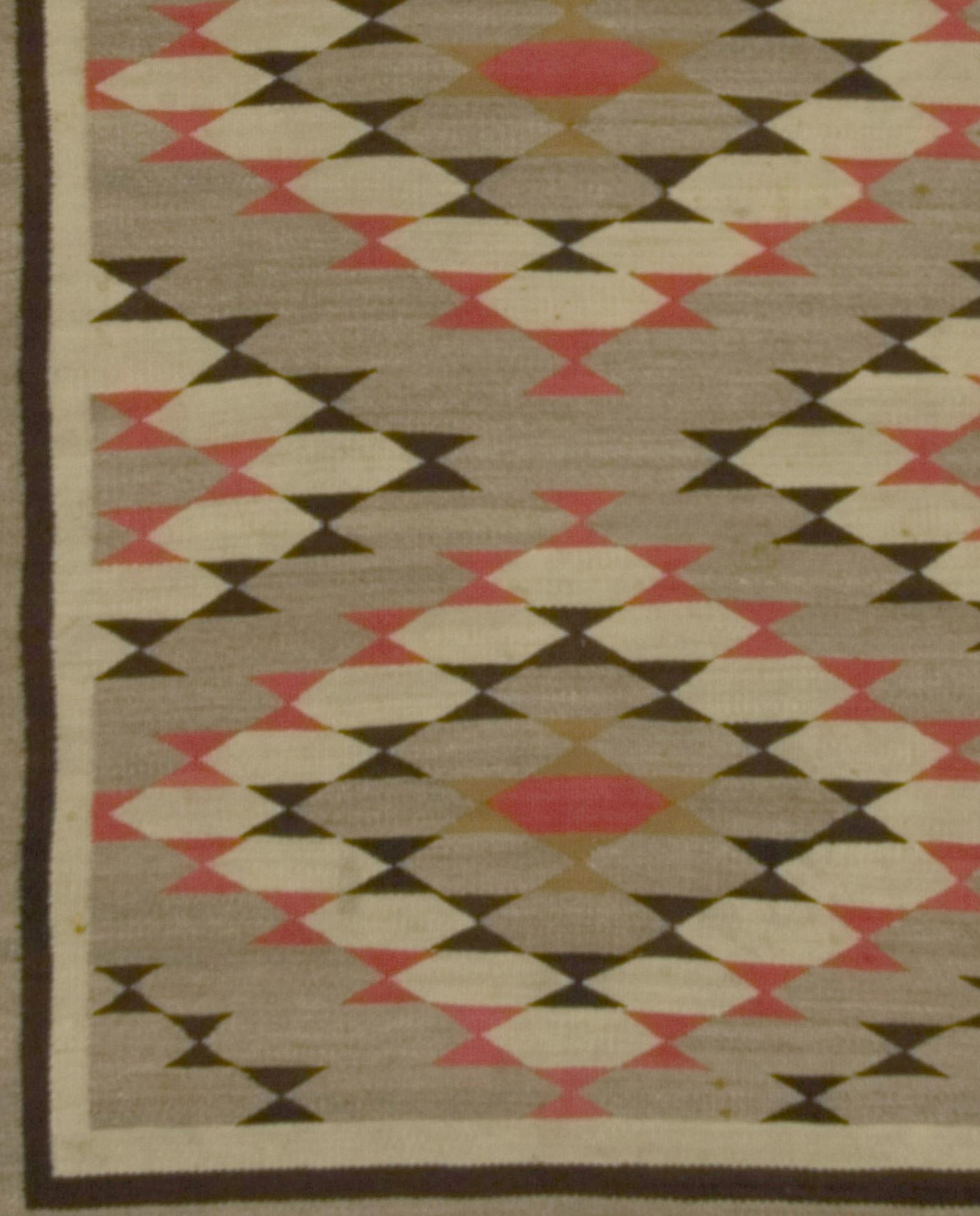 Laine Tapis Kilim Navajo gris vintage vers 1940 en vente