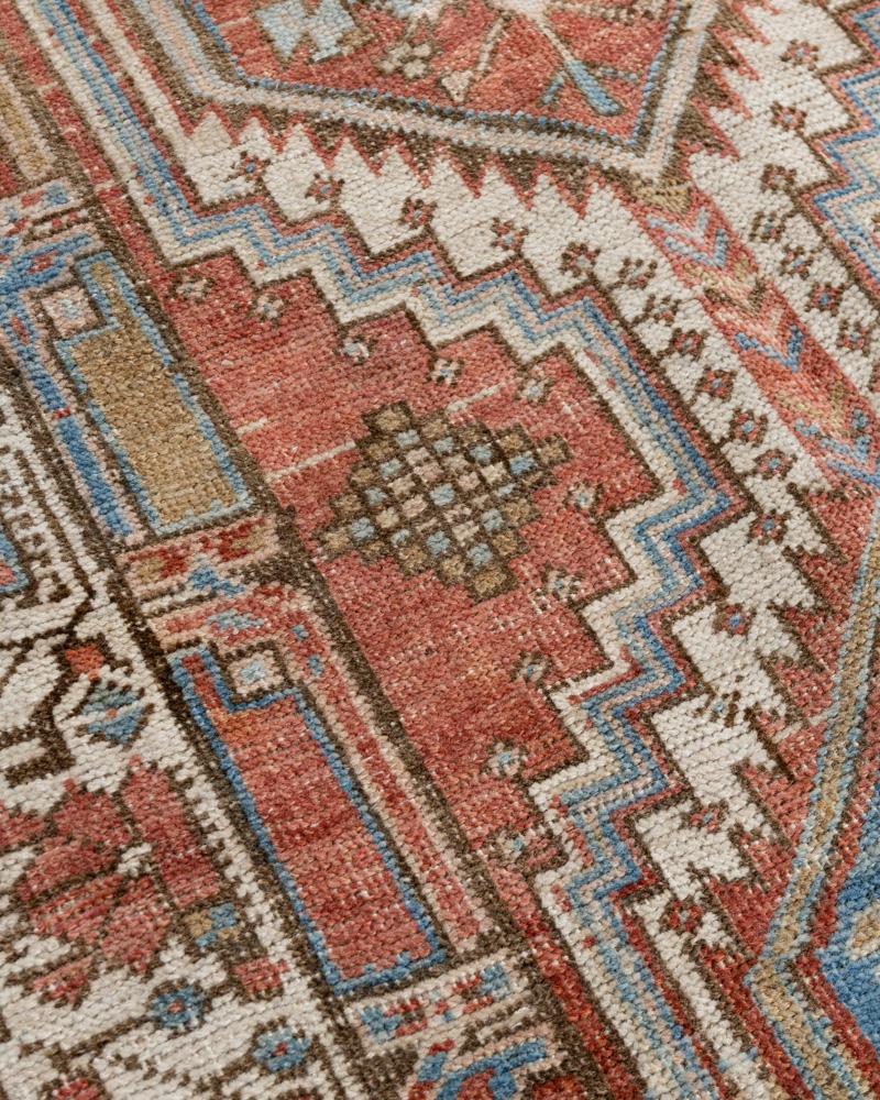 Vintage Circa 1940 Hand Knotted Persian Heriz Runner Brick Ivory 3' x 14'7 For Sale 4