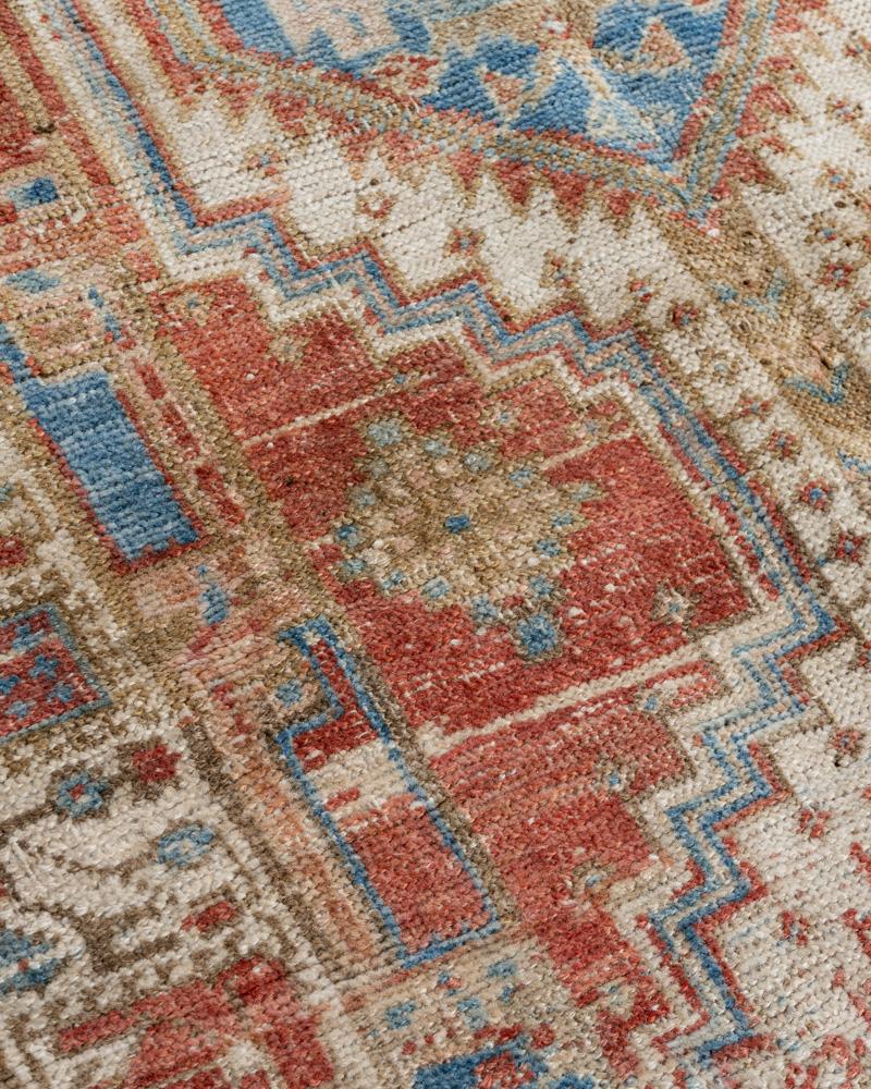 Vintage Circa 1940 Hand Knotted Persian Heriz Runner Brick Ivory 3' x 14'7 For Sale 5