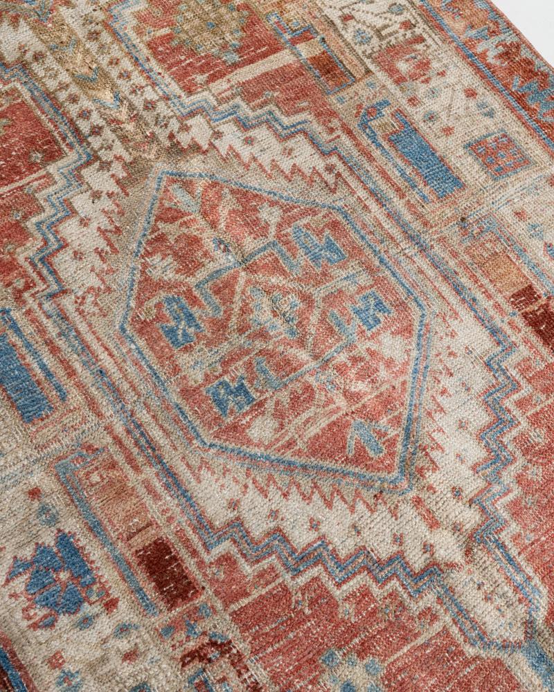 Vintage Circa 1940 Hand Knotted Persian Heriz Runner Brick Ivory 3' x 14'7 For Sale 1