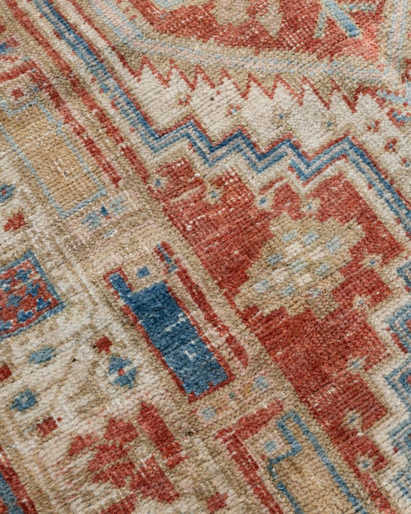 Vintage Circa 1940 Hand Knotted Persian Heriz Runner Brick Ivory 3' x 14'7 For Sale 2