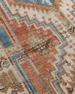 Vintage Circa 1940 Hand Knotted Persian Heriz Runner Brick Ivory 3' x 14'7