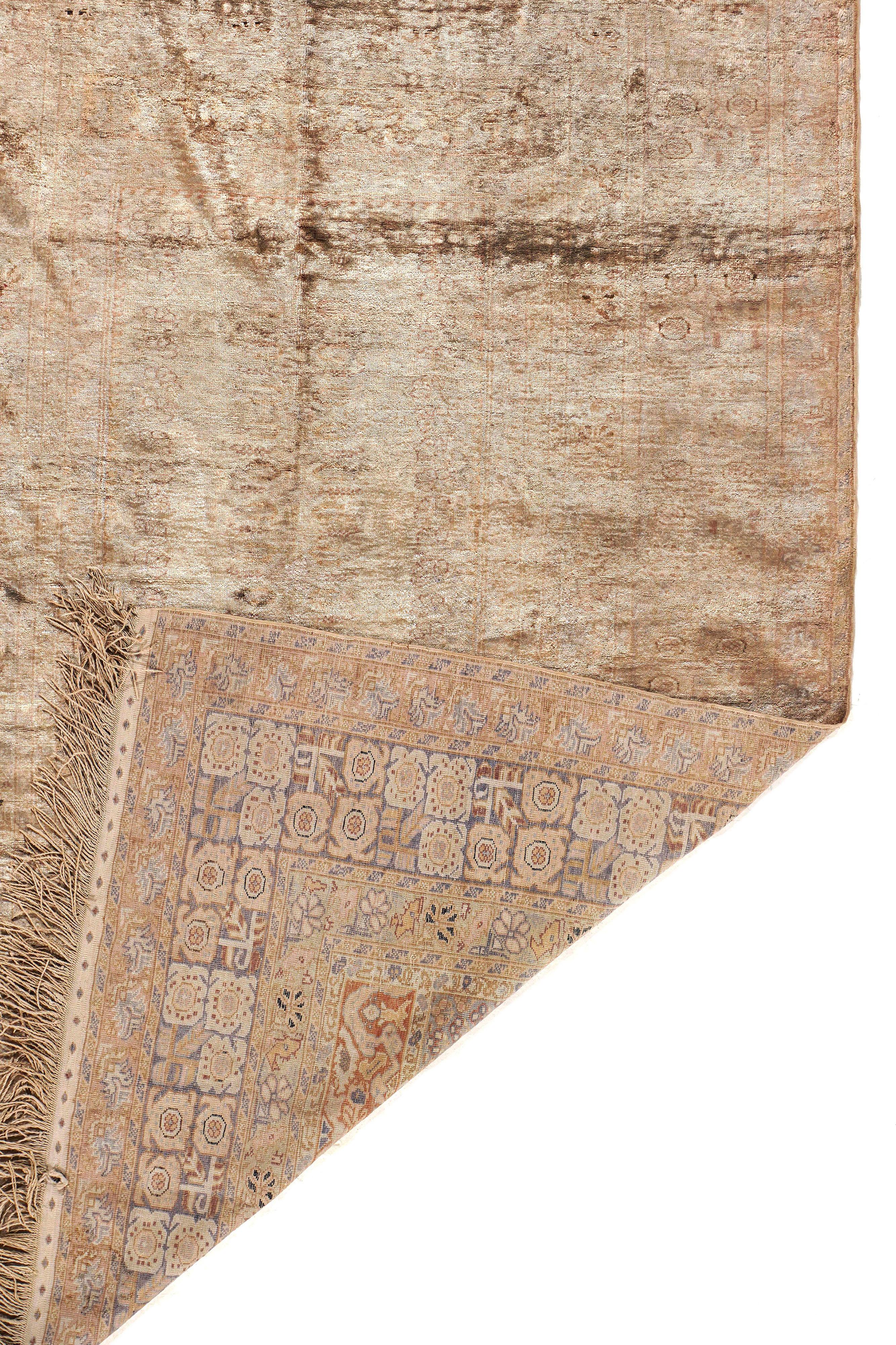 Hand-Woven Vintage Circa 1940 Hand Woven Turkish Kayseri Silk Rug, Taupe, 3'11 x 5'7 For Sale