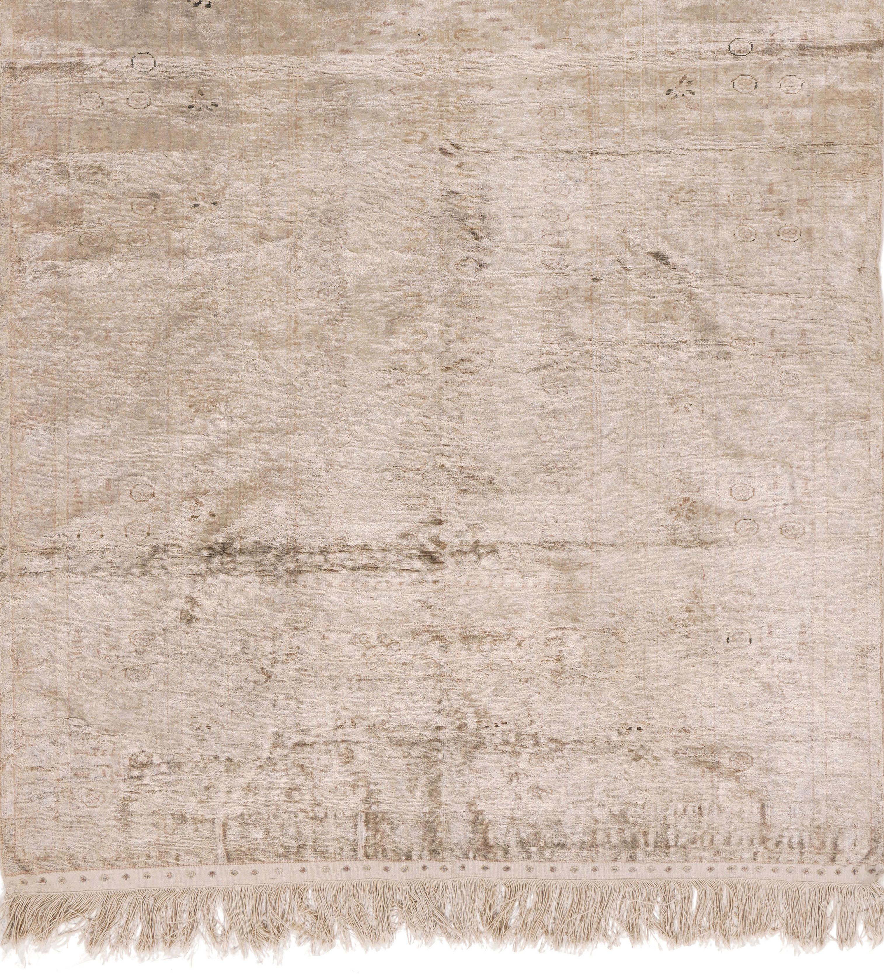 Handgewebter türkischer Kayseri-Seidenteppich im Vintage-Stil um 1940, Taupe, 3'11 x 5'7 im Angebot 1
