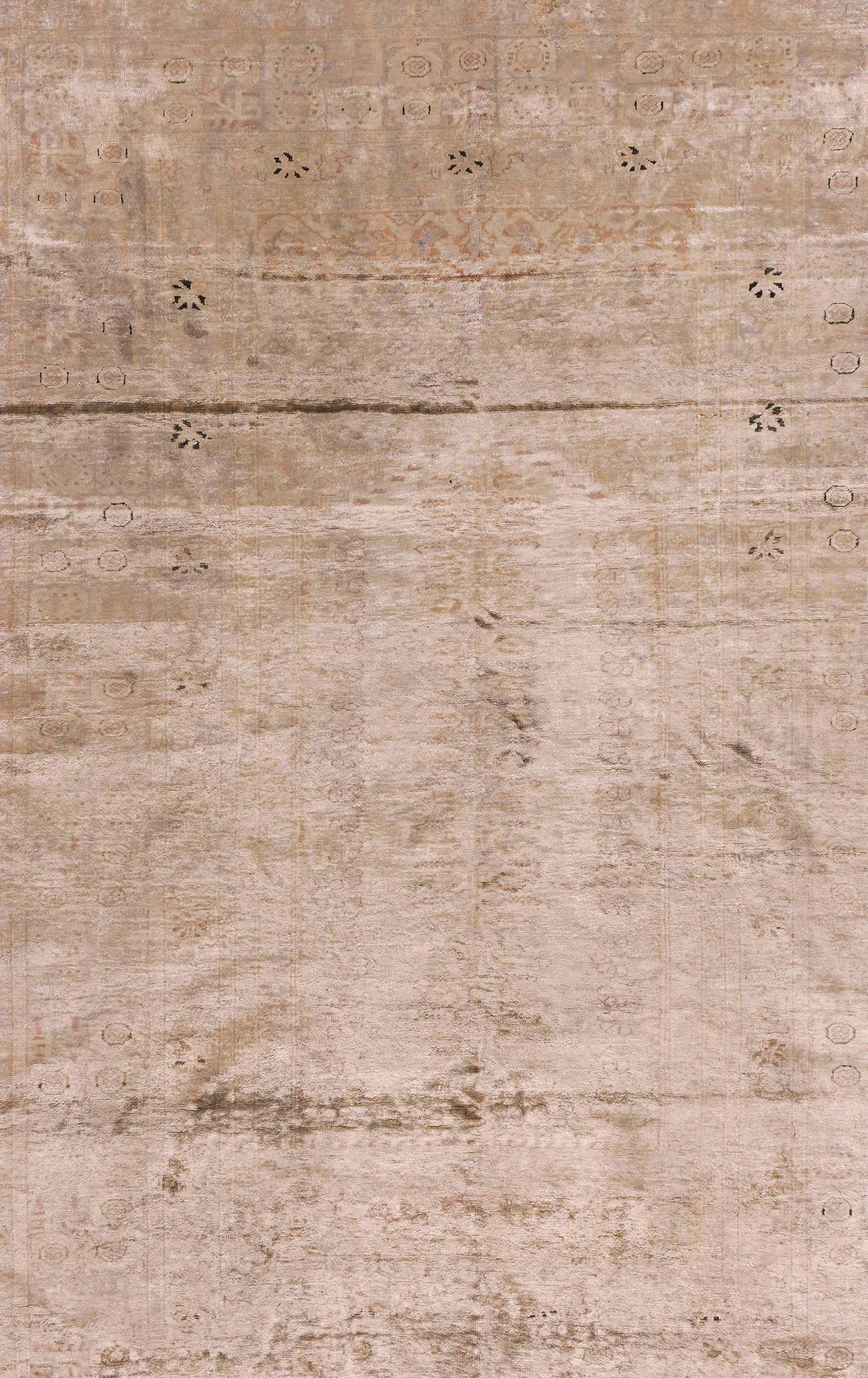 Handgewebter türkischer Kayseri-Seidenteppich im Vintage-Stil um 1940, Taupe, 3'11 x 5'7 im Angebot 3
