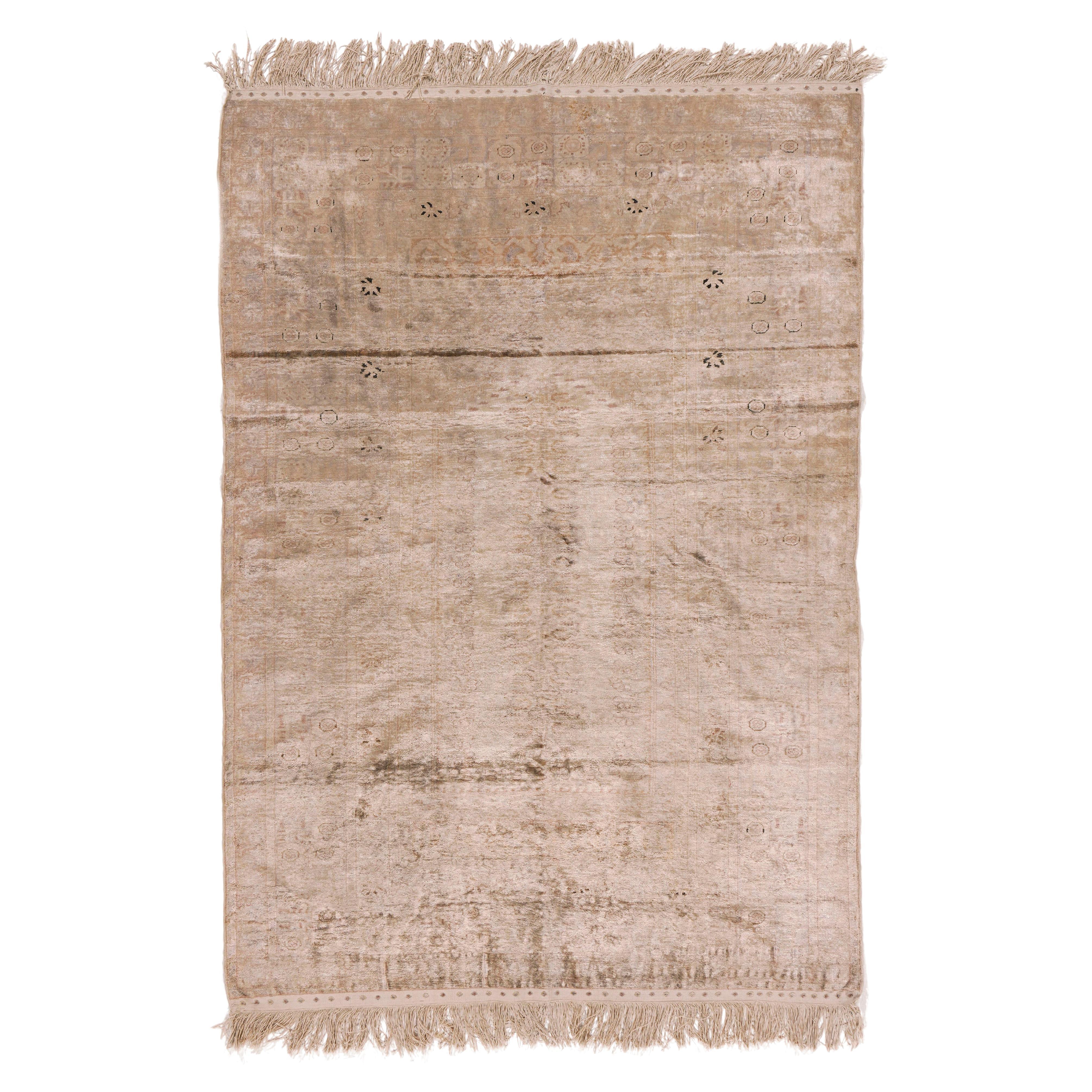Vintage Circa 1940 Hand Woven Turkish Kayseri Silk Rug, Taupe, 3'11 x 5'7 For Sale