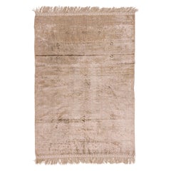 Alfombra de Seda Turca Kayseri Vintage Circa 1940 Tejida a Mano, Topo, 3'11 x 5'7