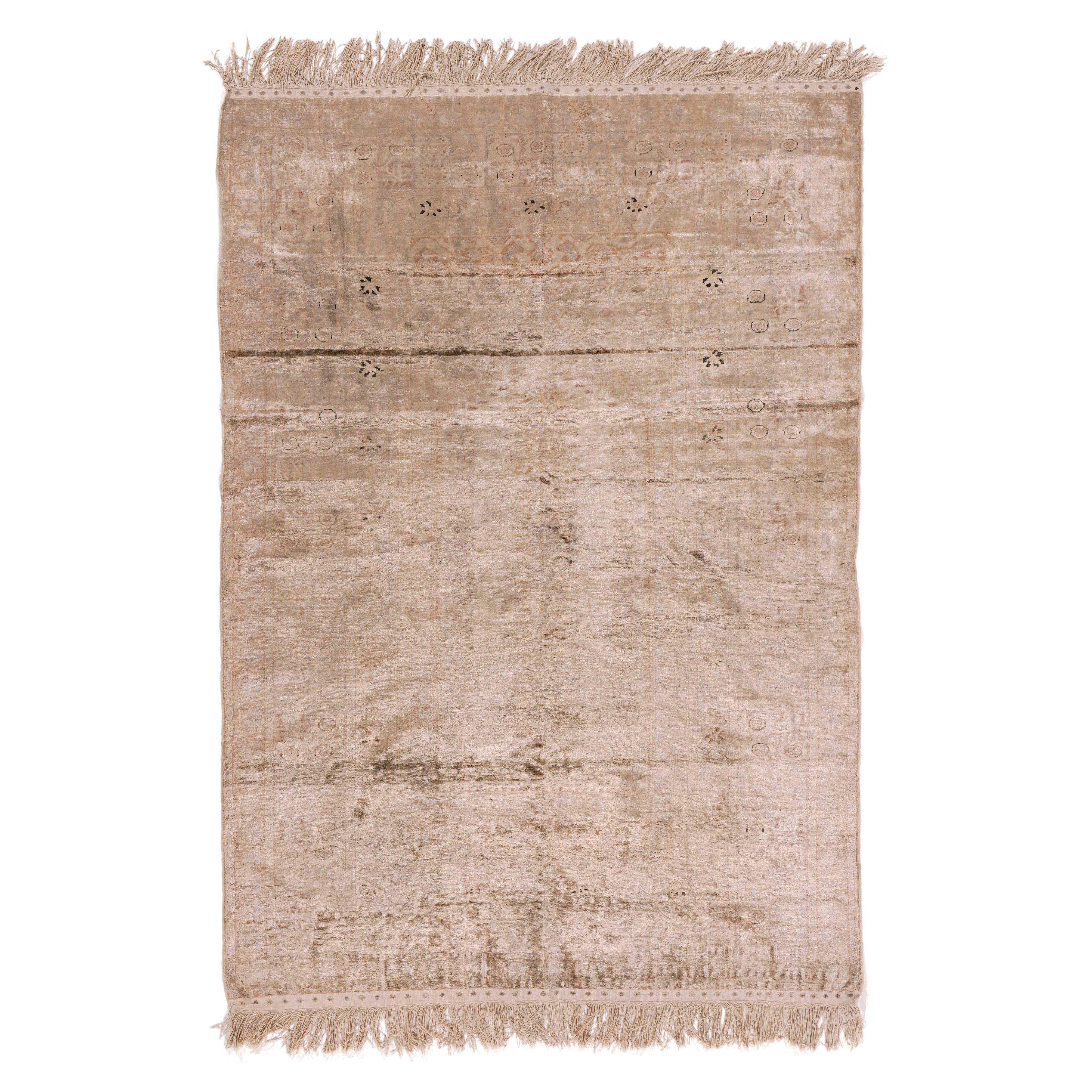 Vintage Circa 1940 Hand Woven Turkish Kayseri Silk Rug, Taupe, 3'11 x 5'7