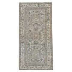 Vintage Circa 1940 Ivory Taupe Turkish Oushak Area Rug Hand-Woven Wool 2' x 6'