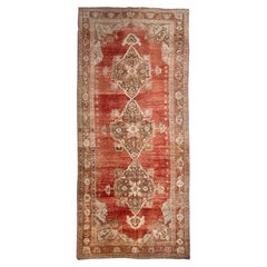 Vintage Circa 1940 Light Brick Oushak Hand Knotted Wool Runner, 4'11 X 12'7