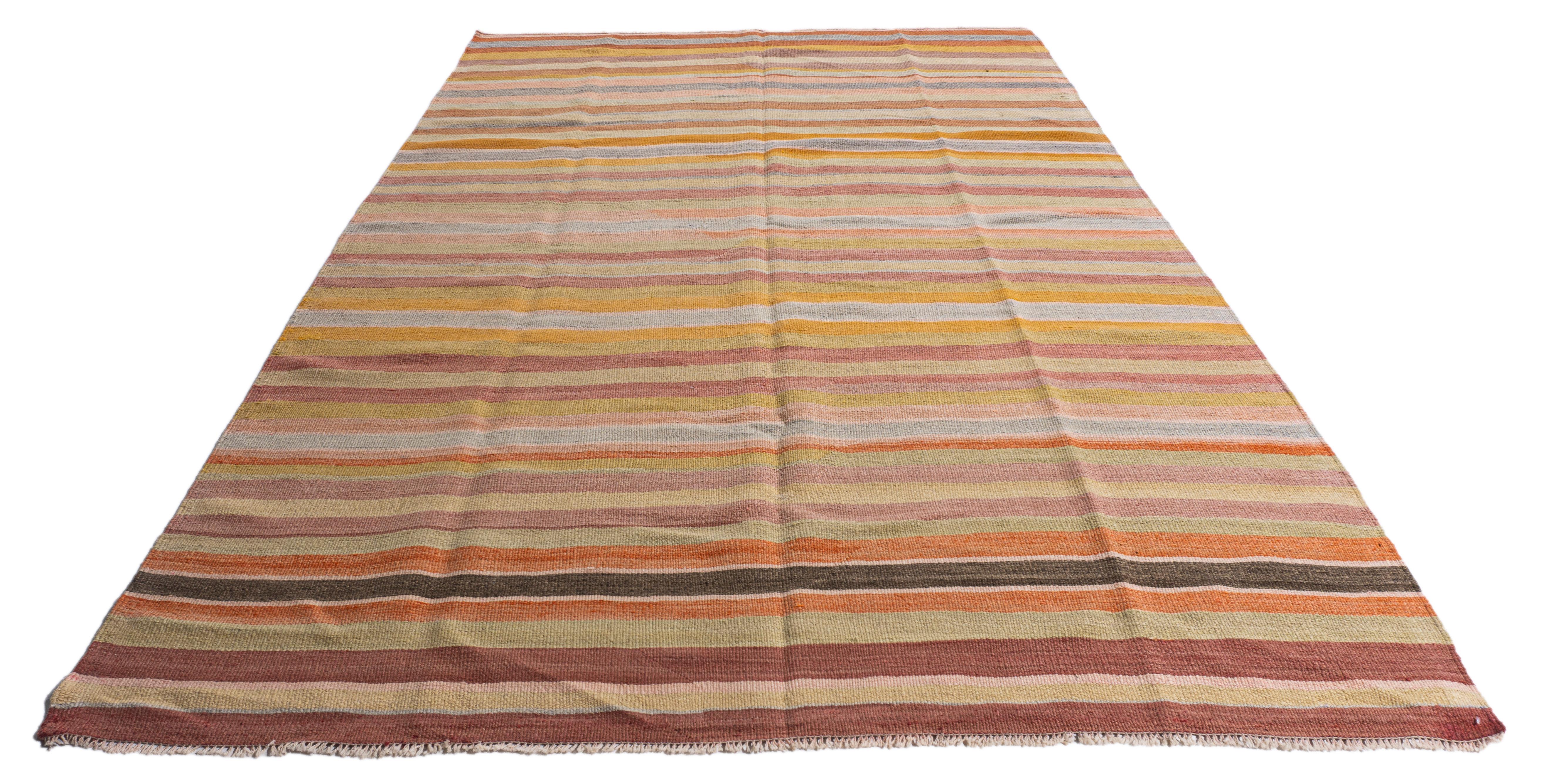Vintage By, circa 1940, Rug & Kilim turco arancione a tessitura piatta in vendita 6