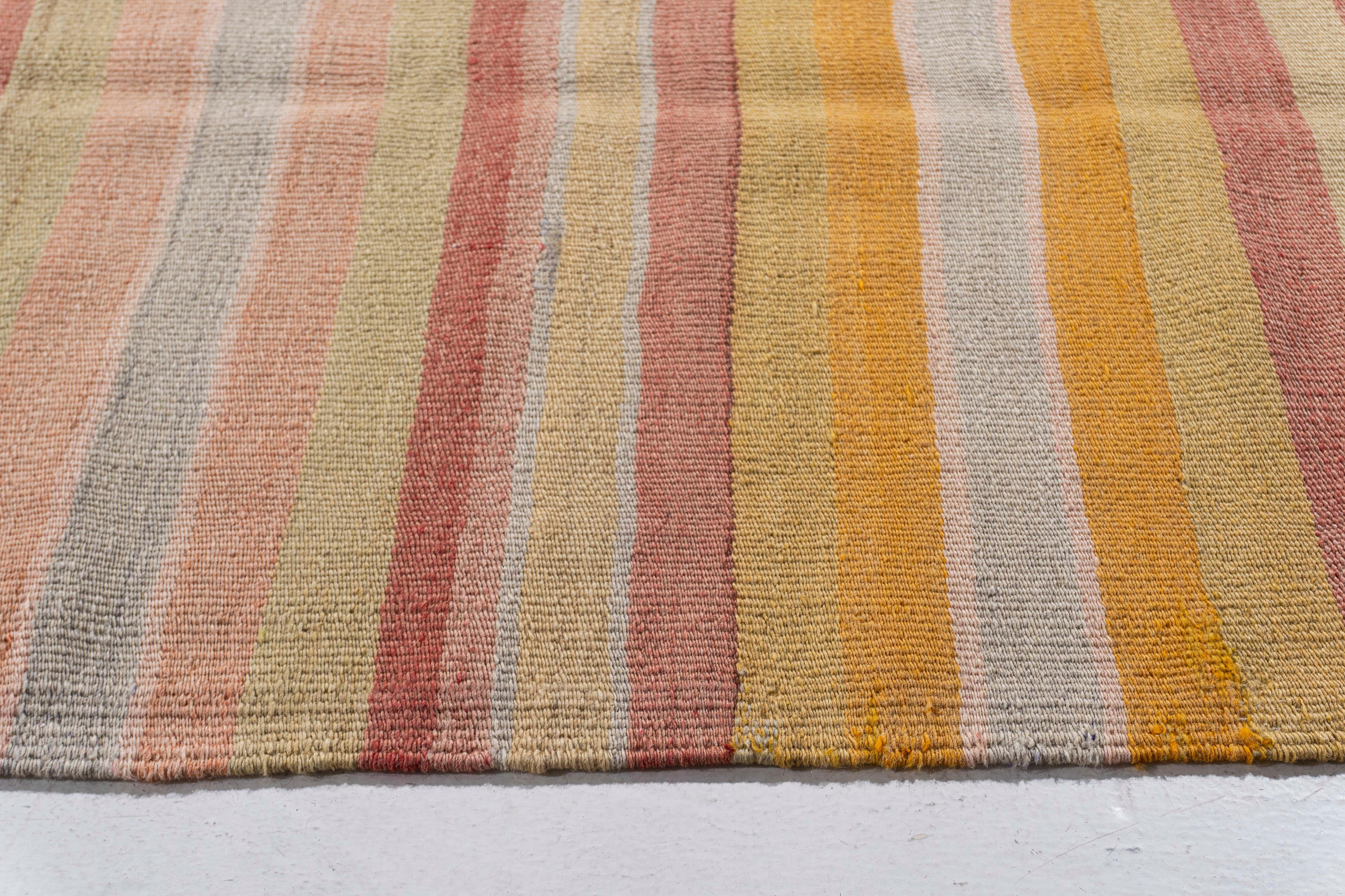 Vintage By, circa 1940, Rug & Kilim turco arancione a tessitura piatta In condizioni buone in vendita a New York, NY