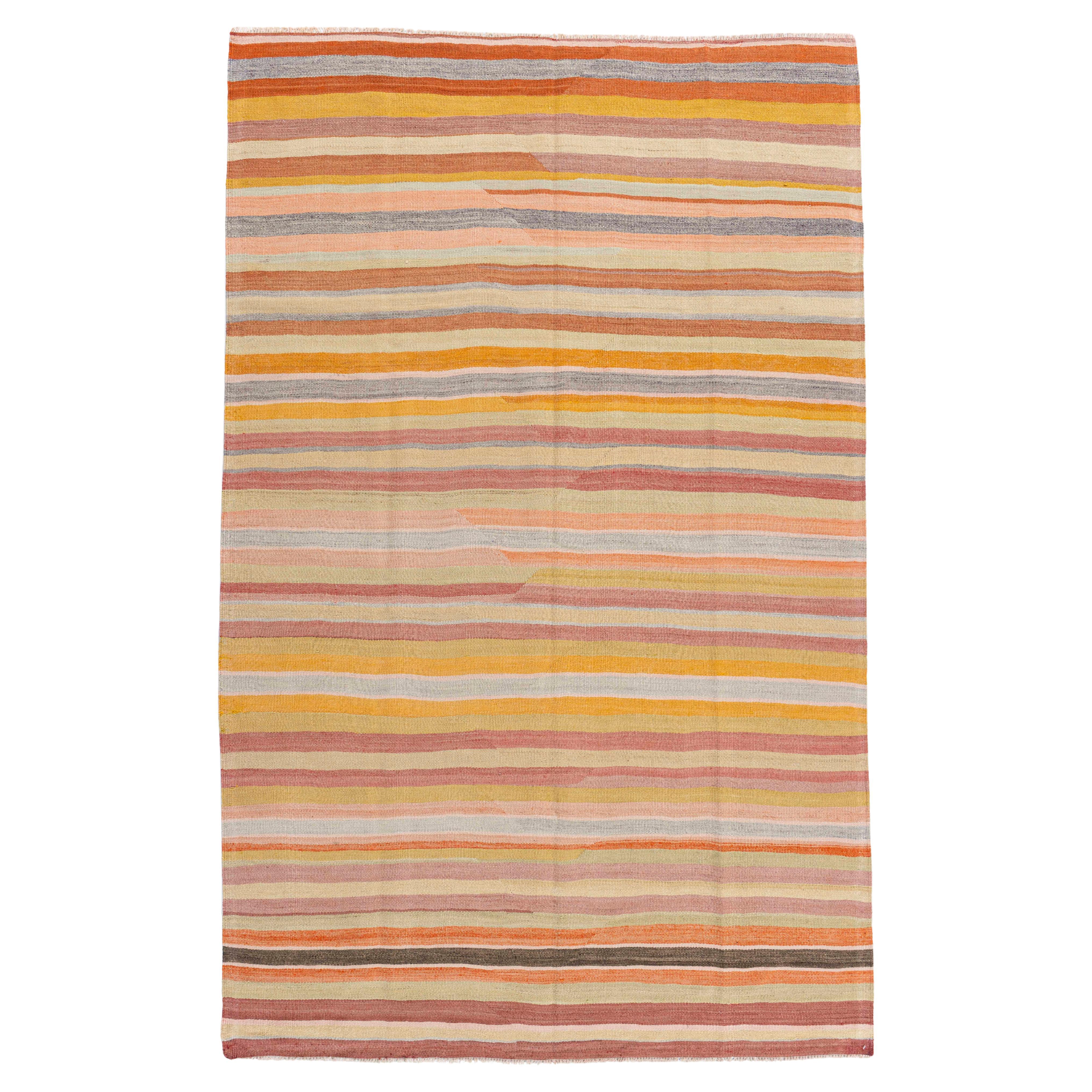 Vintage Circa 1940 Orange Turkish Kilim Flatweave Rug