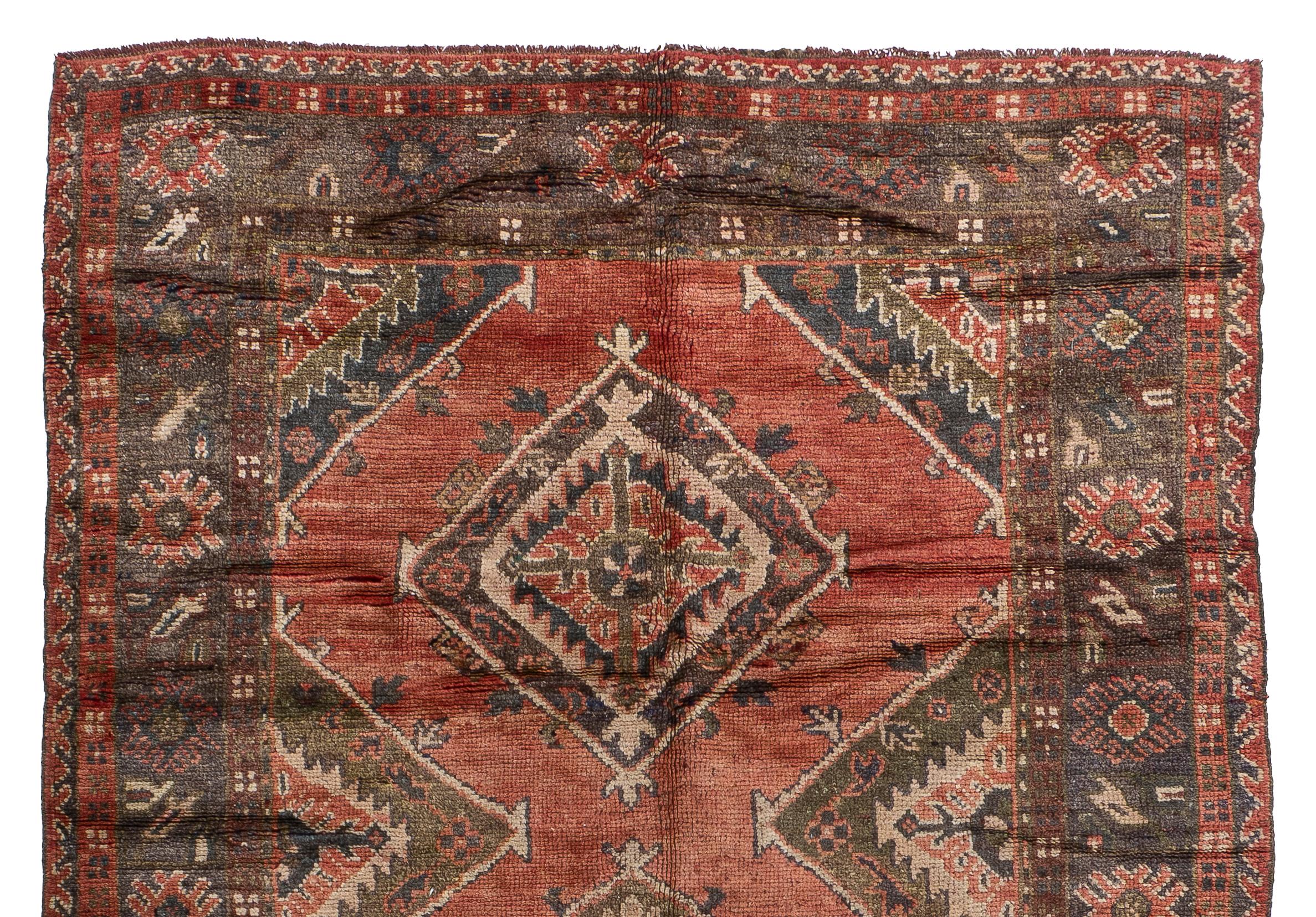 Vintage Circa 1940 Orange Oushak Kelleh Hand Knotted Wool Runner 5'6 X 12'2 For Sale 4