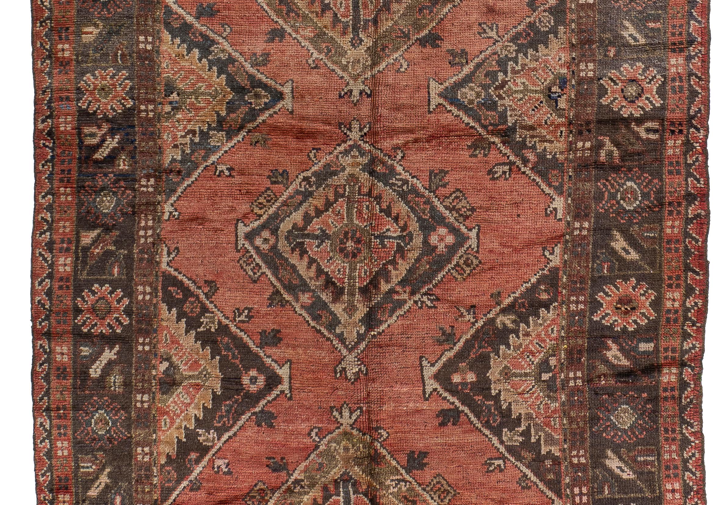 Vintage Circa 1940 Orange Oushak Kelleh Hand Knotted Wool Runner 5'6 X 12'2 For Sale 7