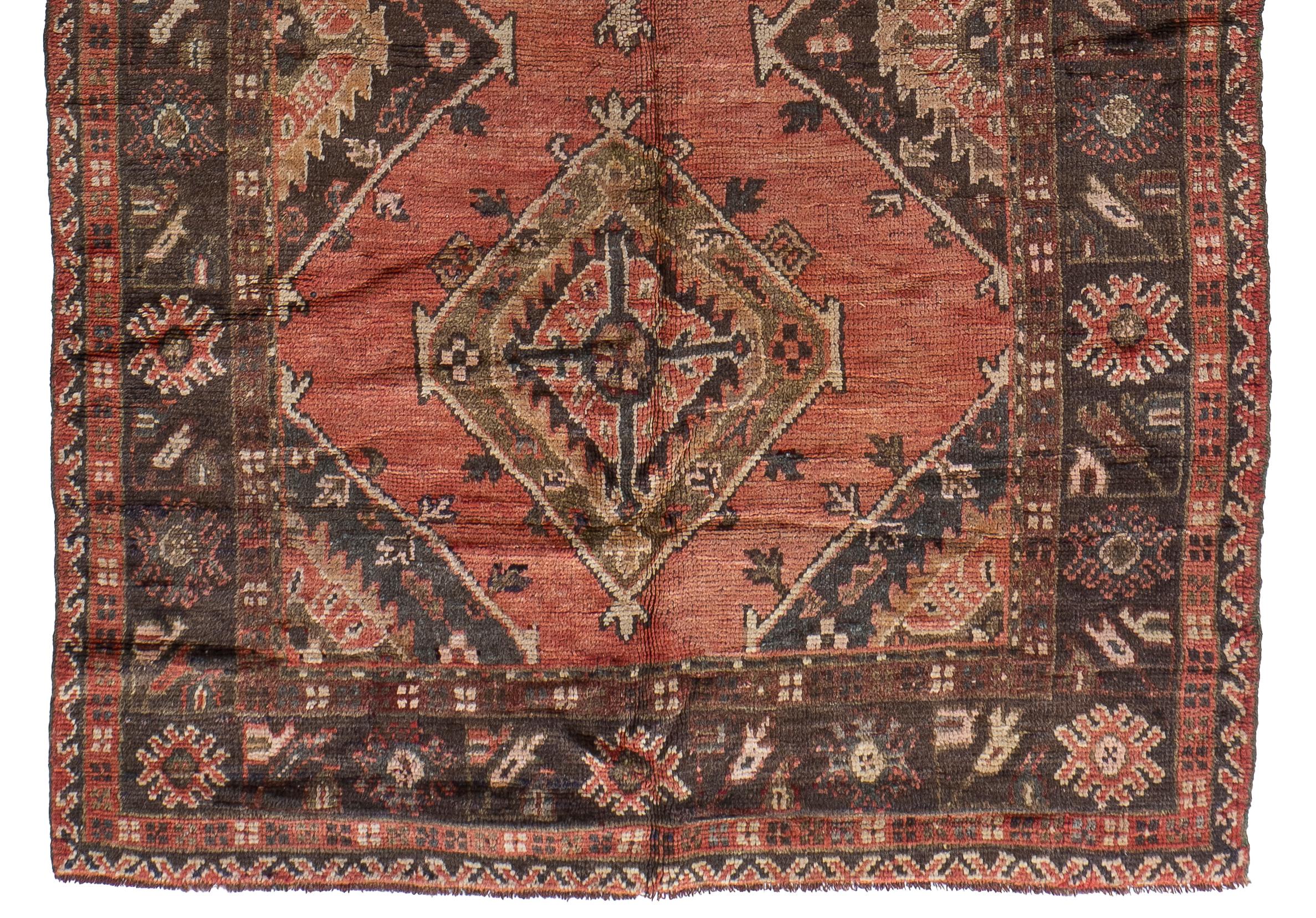 Vintage Circa 1940 Orange Oushak Kelleh Hand Knotted Wool Runner 5'6 X 12'2 For Sale 8