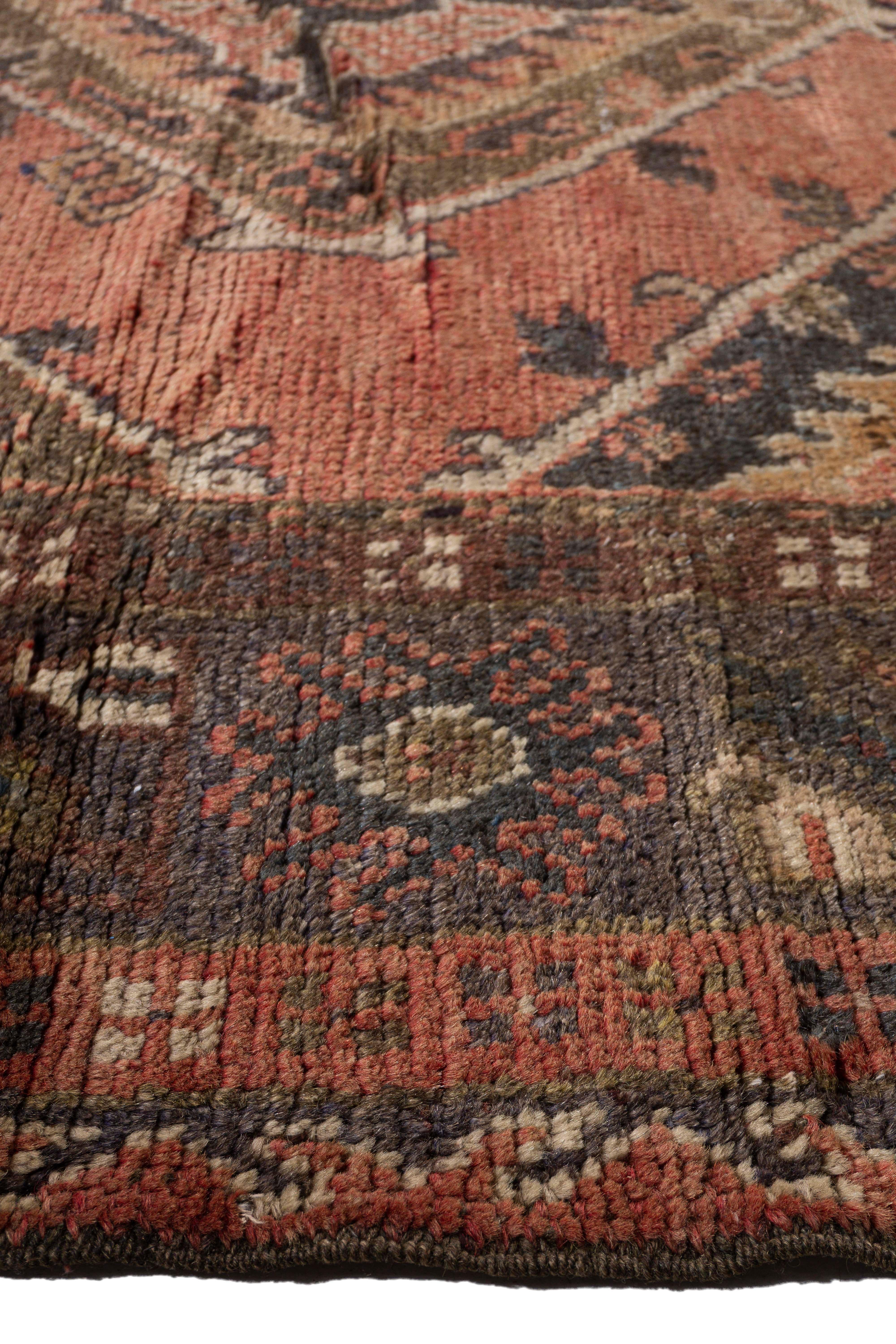 Vintage Circa 1940 Orange Oushak Kelleh Hand Knotted Wool Runner 5'6 X 12'2 In Good Condition For Sale In New York, NY