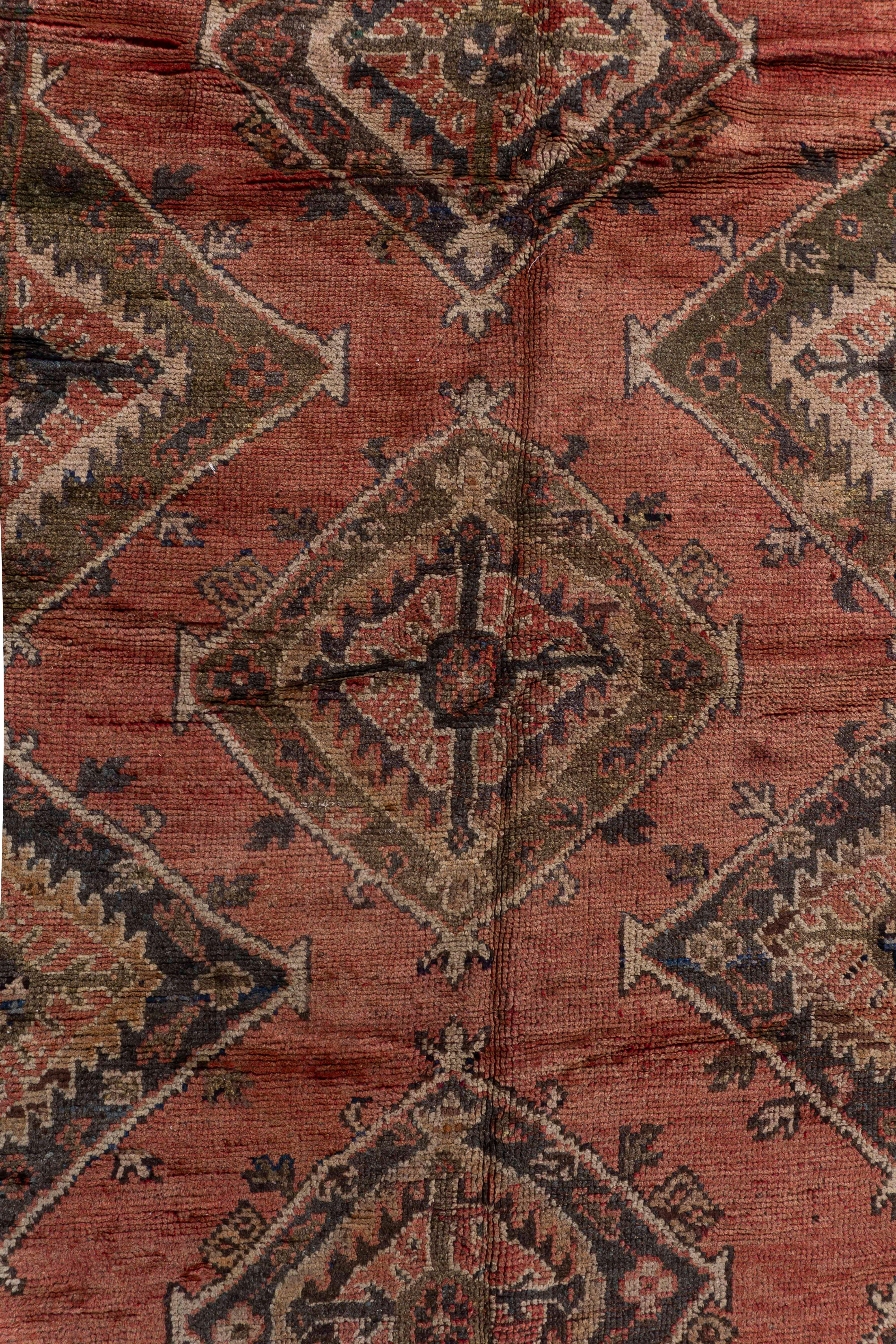 20th Century Vintage Circa 1940 Orange Oushak Kelleh Hand Knotted Wool Runner 5'6 X 12'2 For Sale