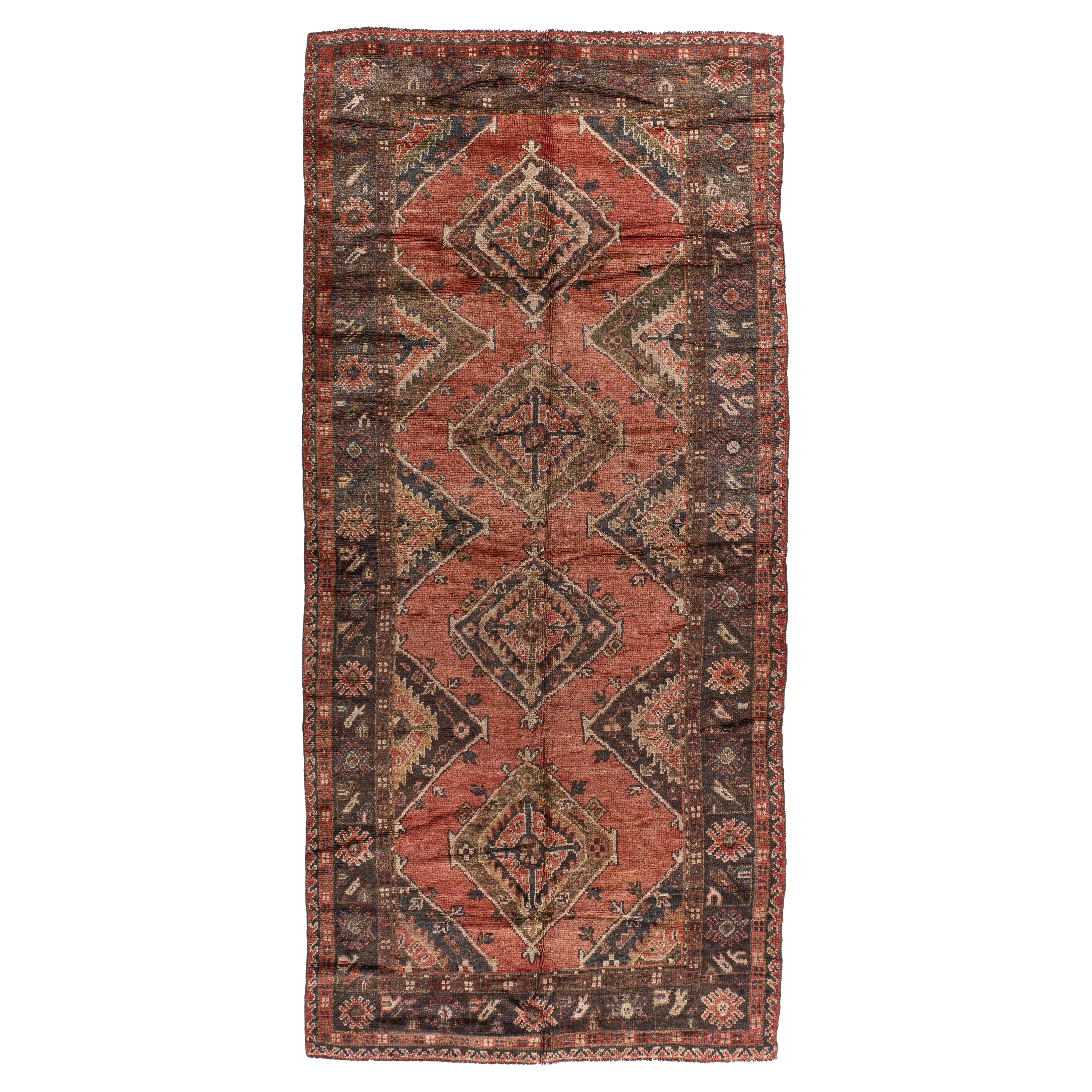 Vintage Circa 1940 Orange Oushak Kelleh Hand Knotted Wool Runner 5'6 X 12'2 For Sale