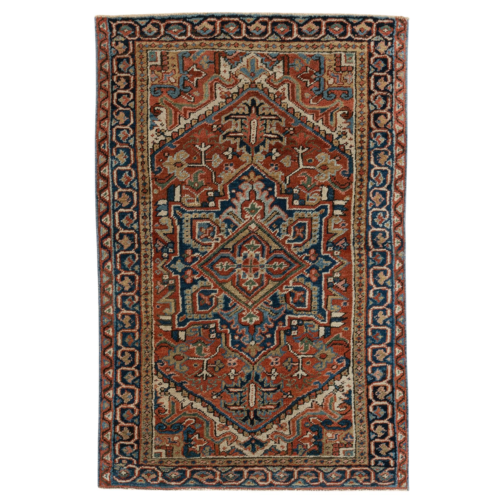 Vintage Circa 1940 Persian Heriz Brick Green Area Rug