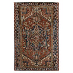 Vintage Circa 1940 Persian Heriz Brick Green Area Rug