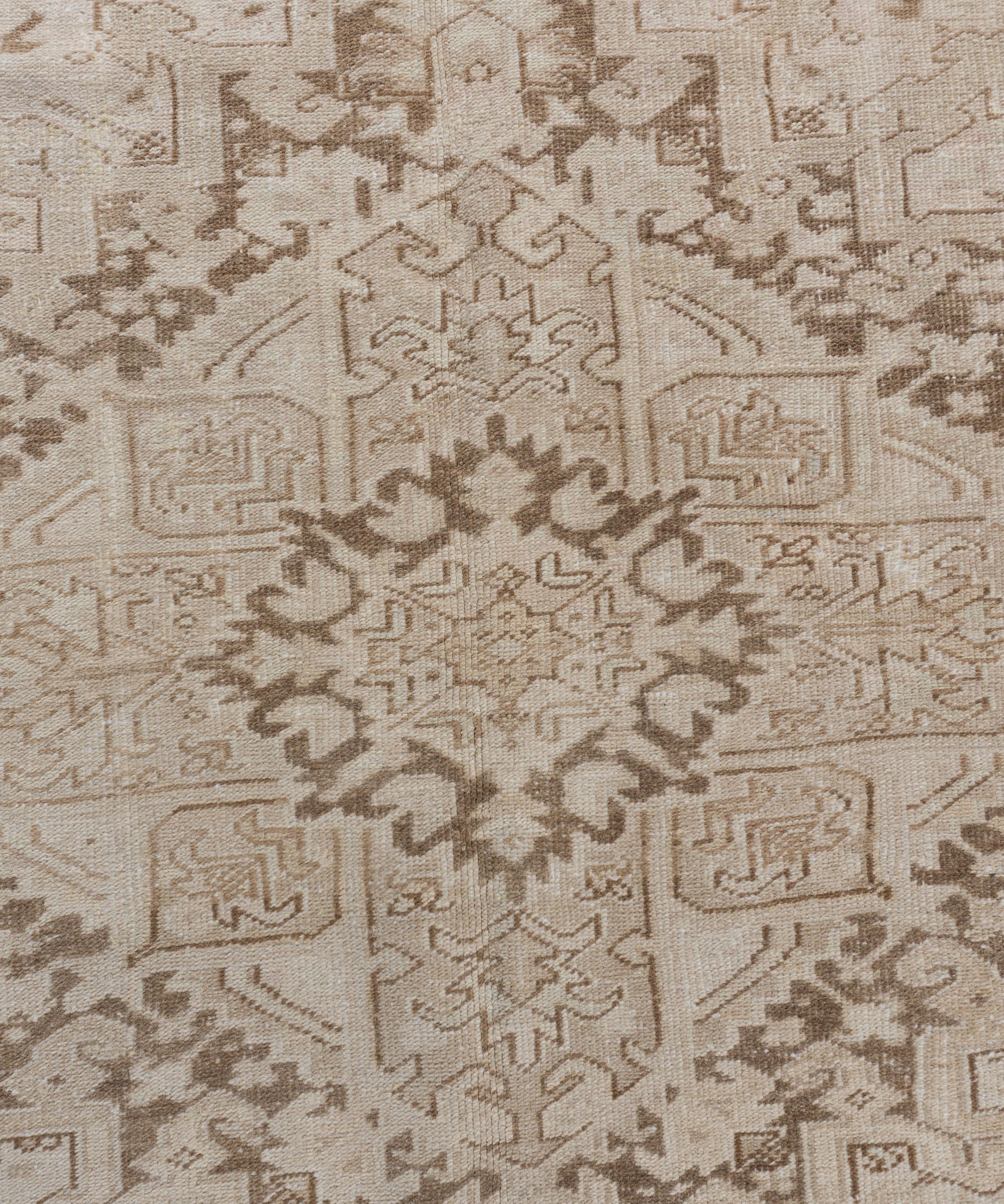 Vintage Circa 1940 Persian Heriz Hand Woven Wool Beige Rug, 8'8 x 11'7 For Sale 6