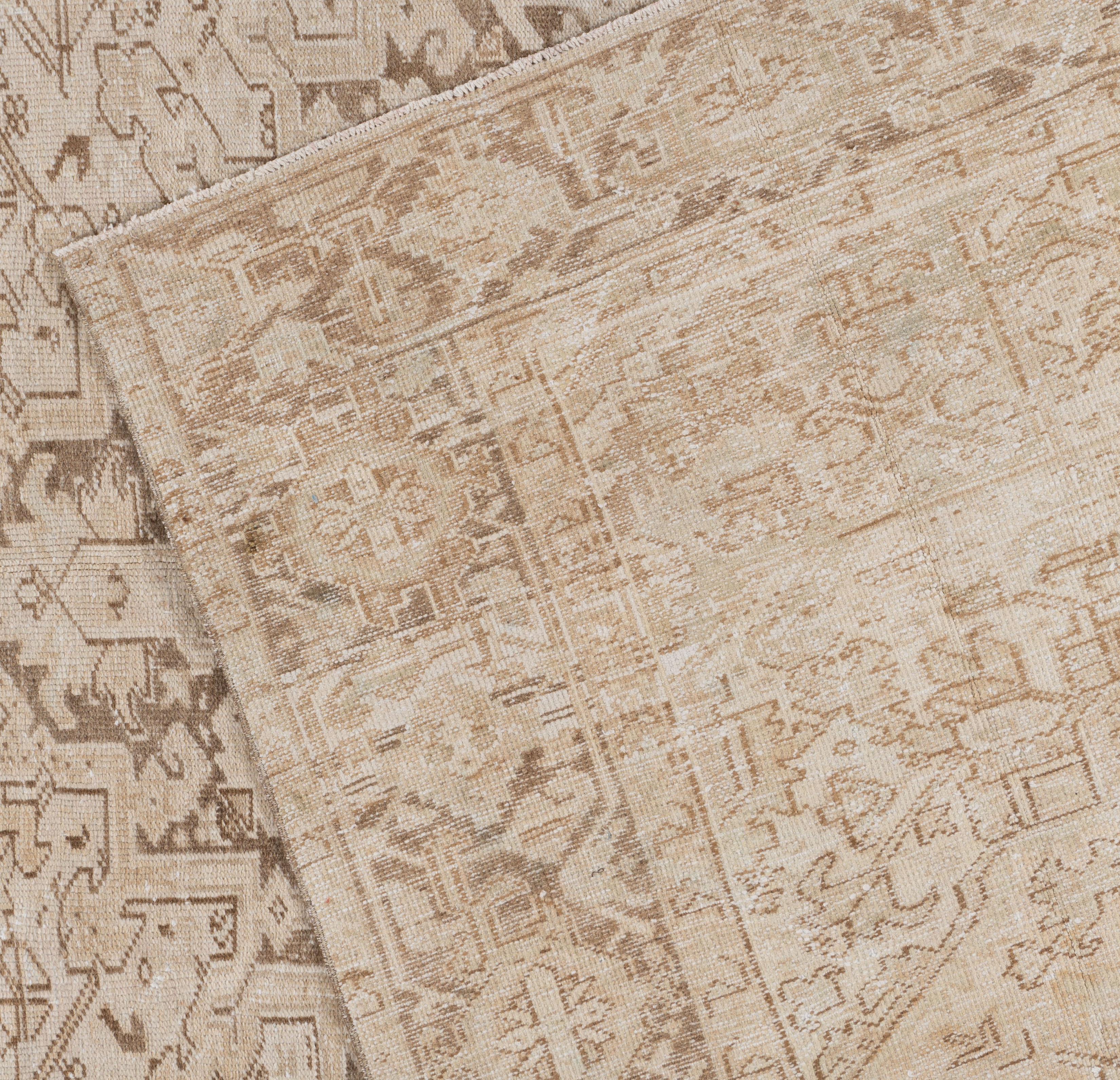 Heriz Serapi Vintage Circa 1940 Persian Heriz Hand Woven Wool Beige Rug, 8'8 x 11'7 For Sale