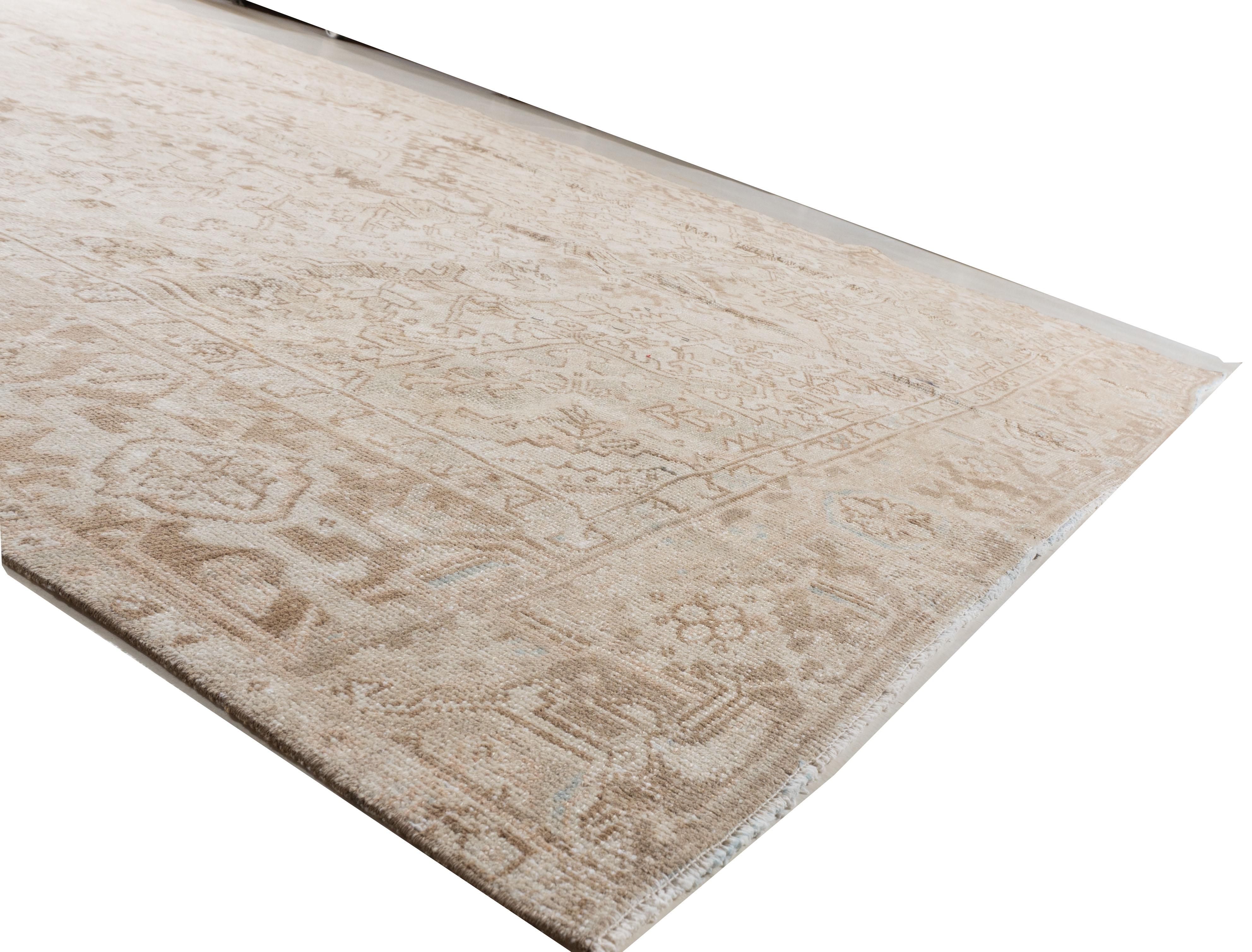 20th Century Vintage Circa 1940 Persian Heriz Hand Woven Wool Beige Rug, 8'8 x 11'7 For Sale