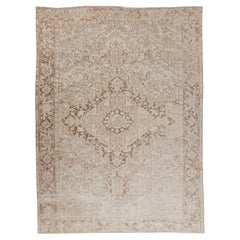 Vintage Circa 1940 Persian Heriz Hand Woven Wool Beige Rug, 8'8 x 11'7
