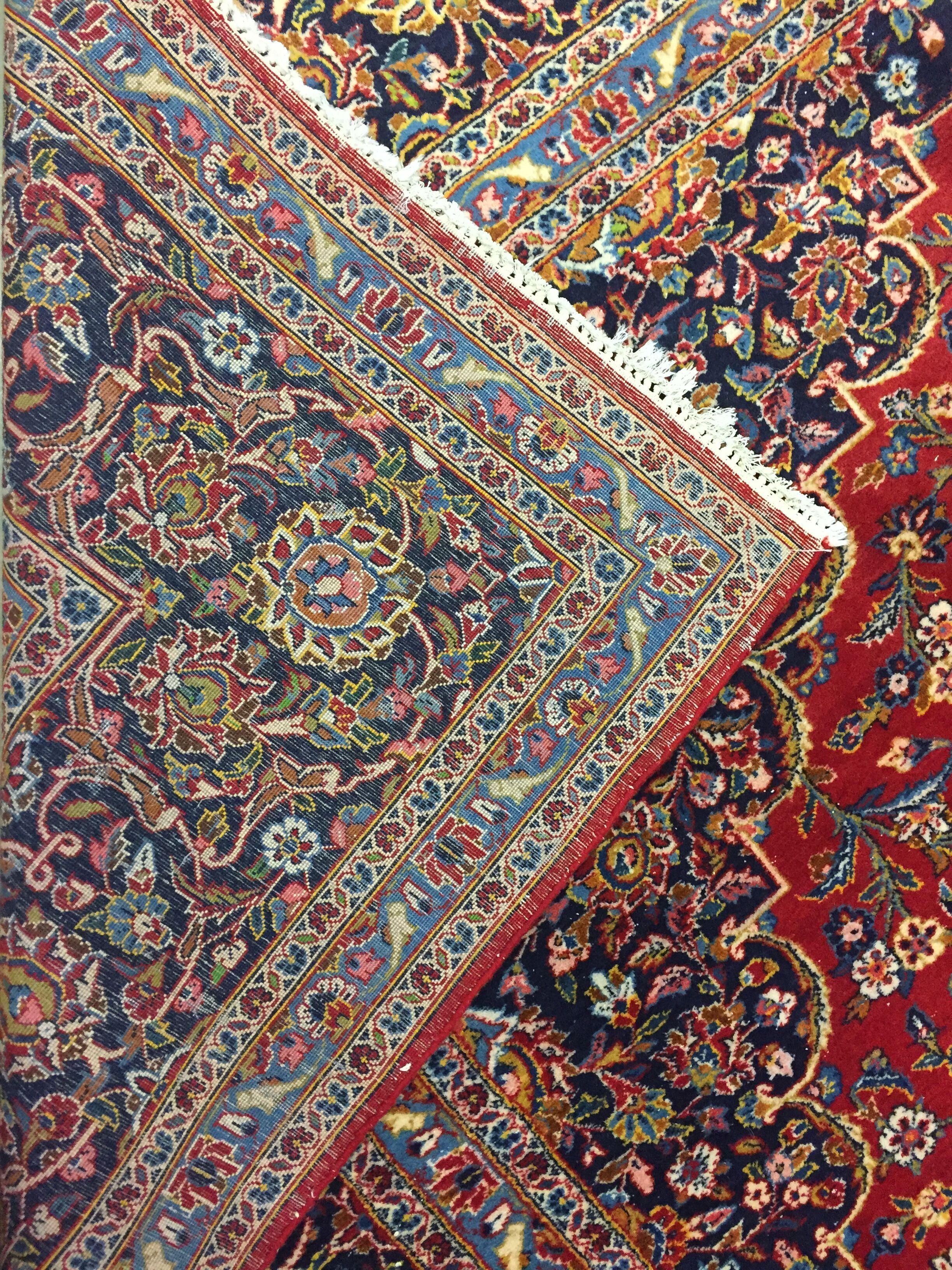 Persischer Kashan-Teppich in Rot und Blau, Vintage, ca. 1940, 10'4 x 14'5 cm (Kaschan) im Angebot