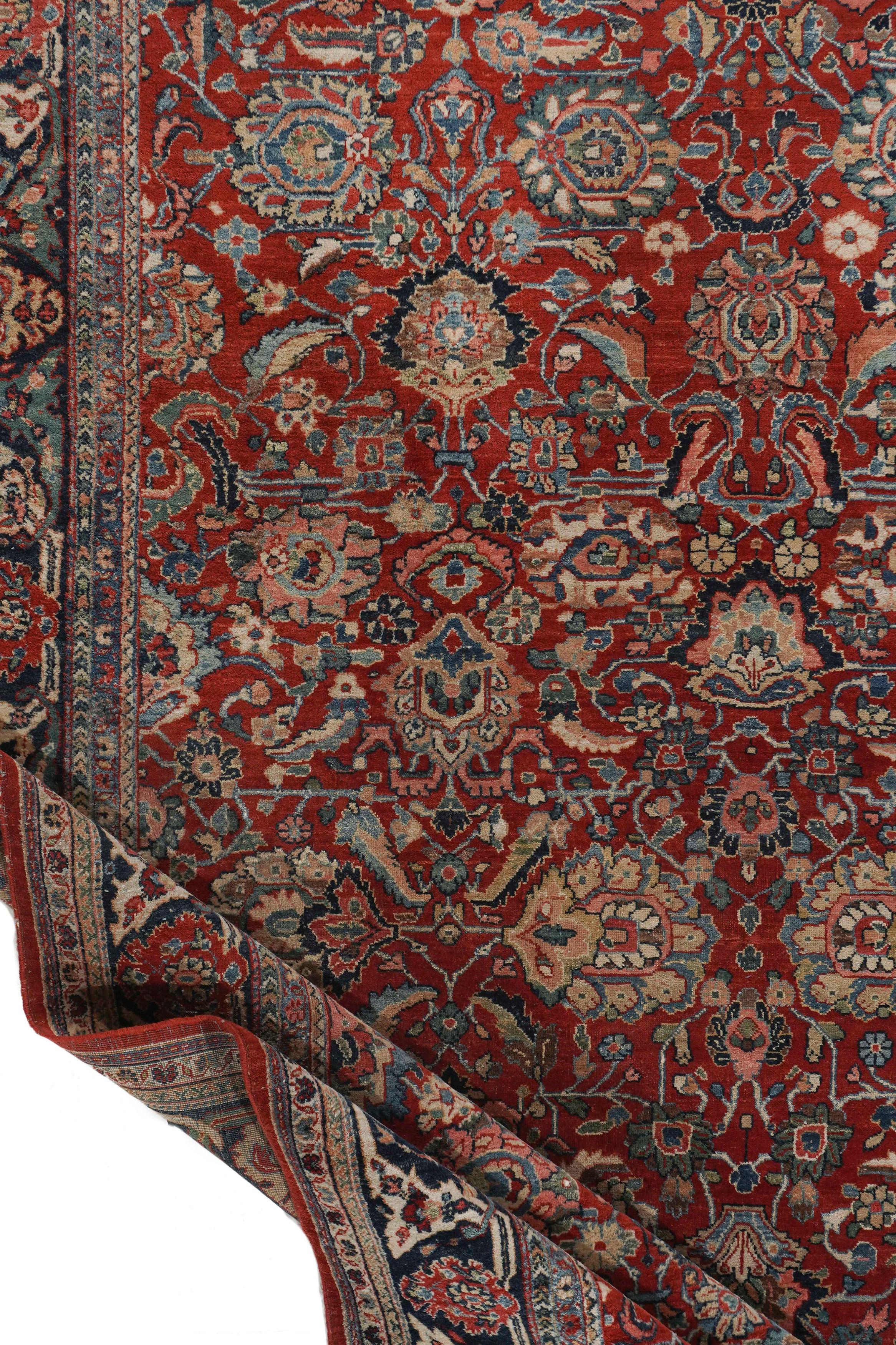 Vintage Circa 1940 Rouge Persan Sarouk Tapis noué à la main, 6'9 X 9'9. Les tapis vintage de By, provenant de la ville du même nom dans la province d'Arak et des villages environnants, ont été créés pour répondre à la demande américaine d'un tapis