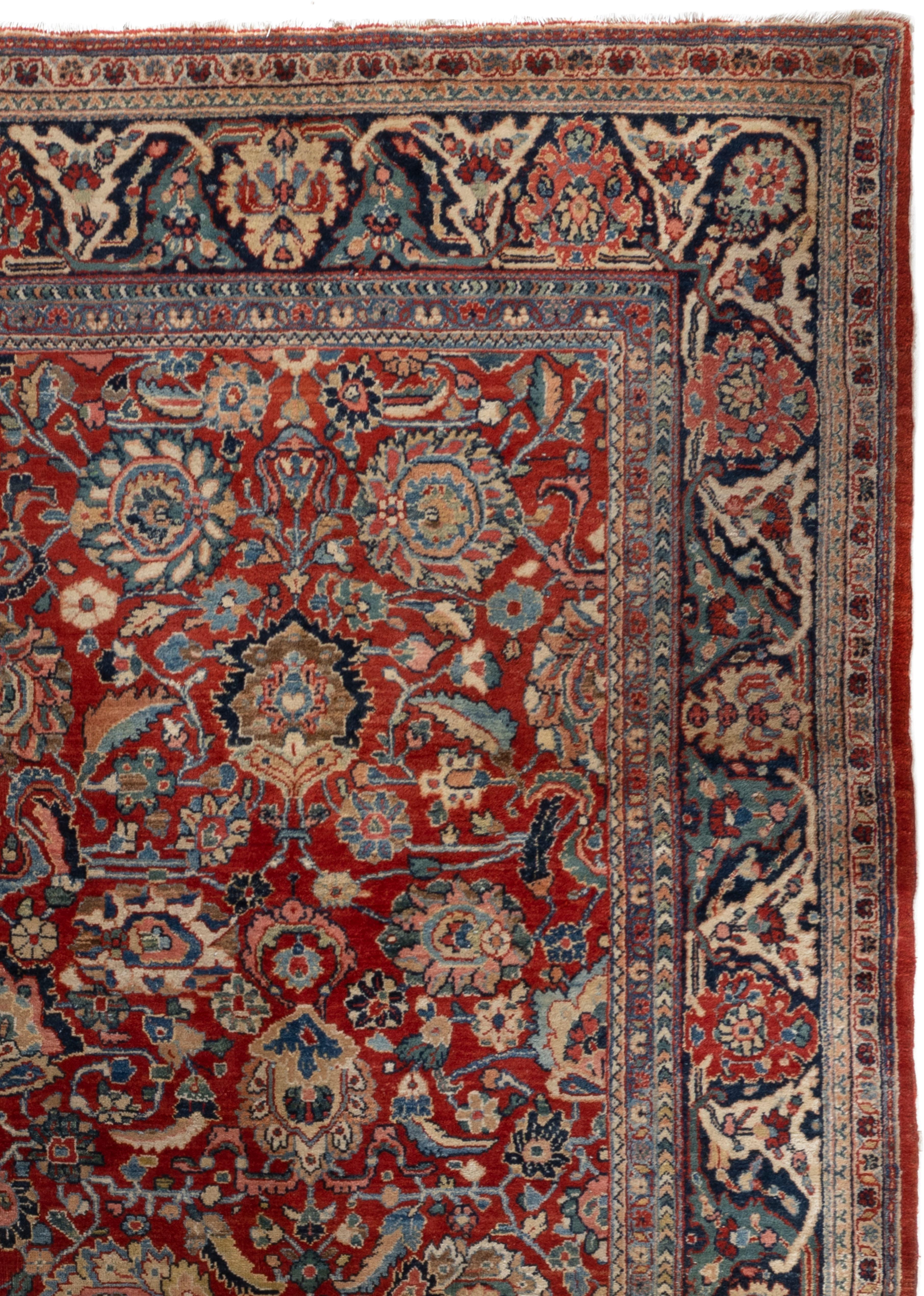 Vintage Circa 1940 Rouge Persan Sarouk Tapis noué à la main, 6'9 X 9'9 Bon état - En vente à New York, NY