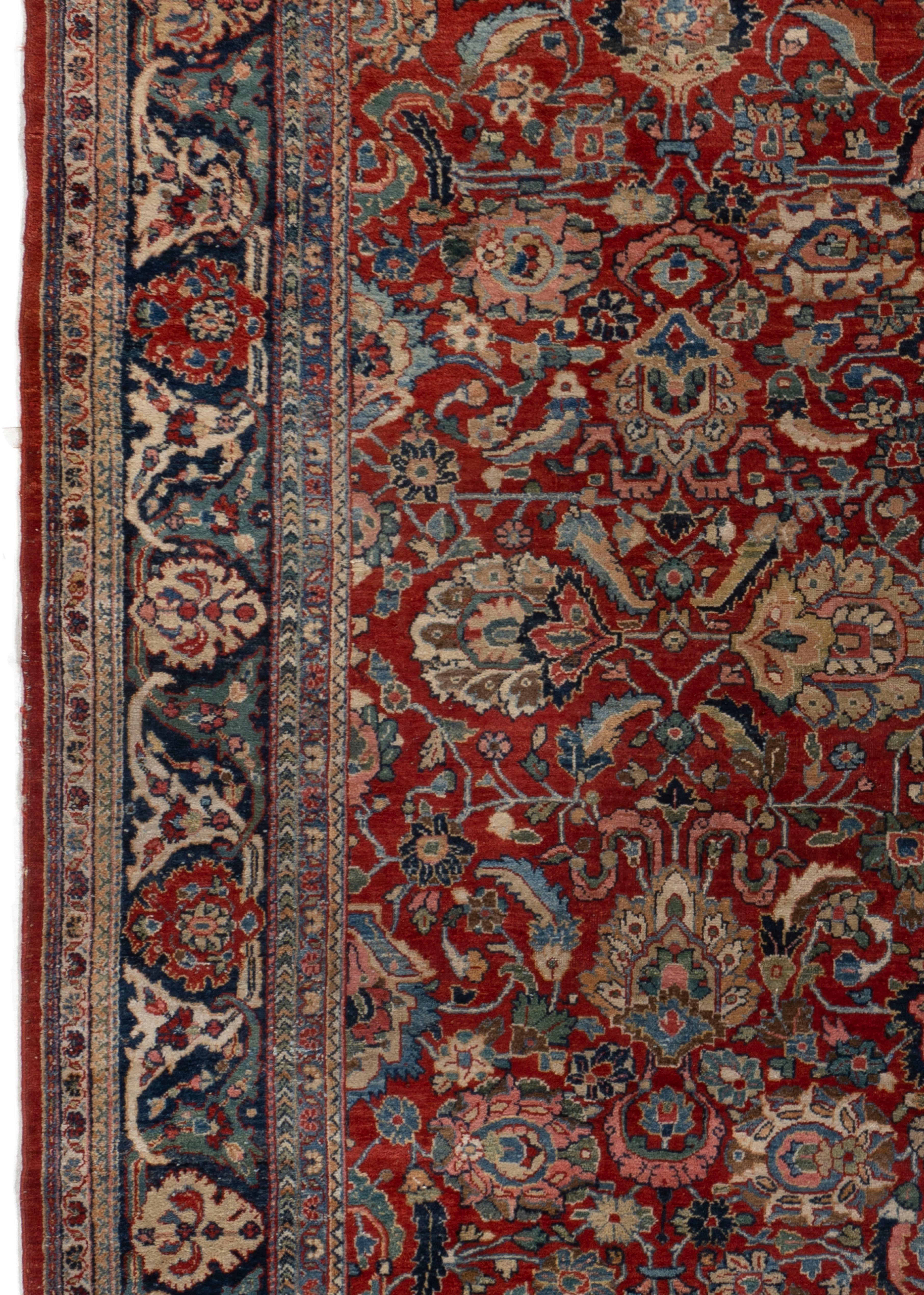 Lana Tappeto persiano rosso Sarouk annodato a mano, vintage, 1940, 6'9 X 9'9 in vendita