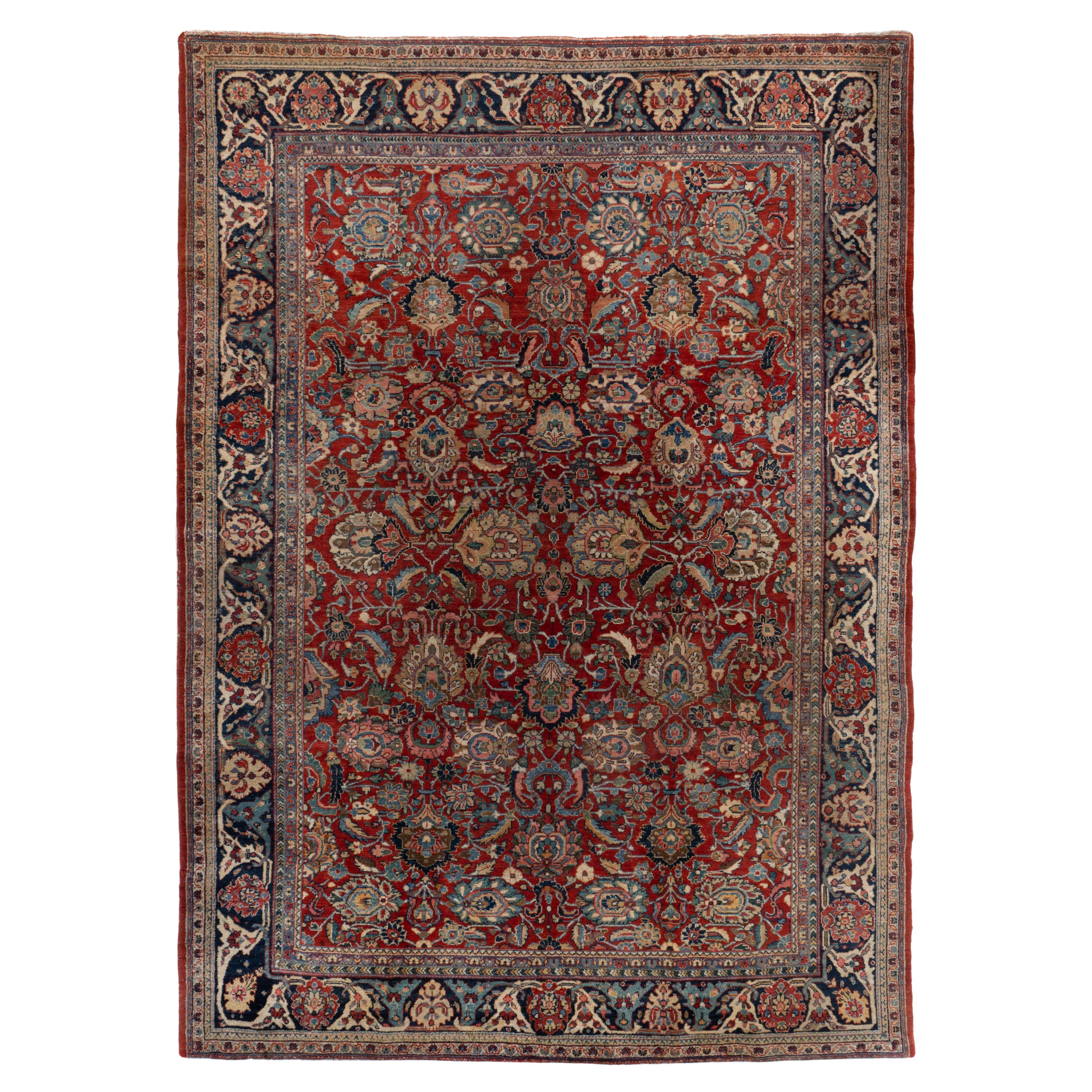 Vintage Circa 1940 Rouge Persan Sarouk Tapis noué à la main, 6'9 X 9'9 en vente