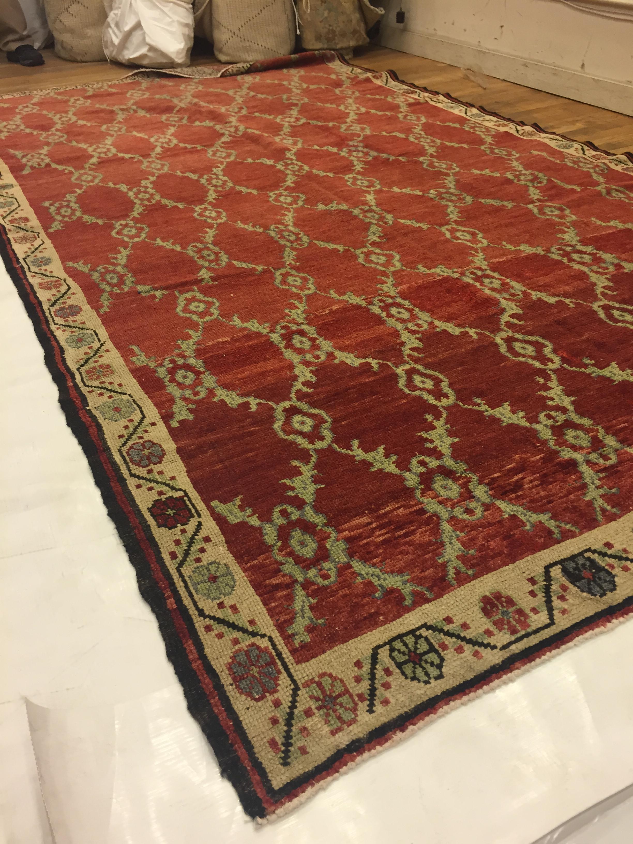5'8 x 10'7. Handwoven in Turkey where rug weaving is the culture rather than a business. Turkish rugs are known for the high quality of their wool their beautiful patterns and warm colors. These designer favorites will complement any interior. 