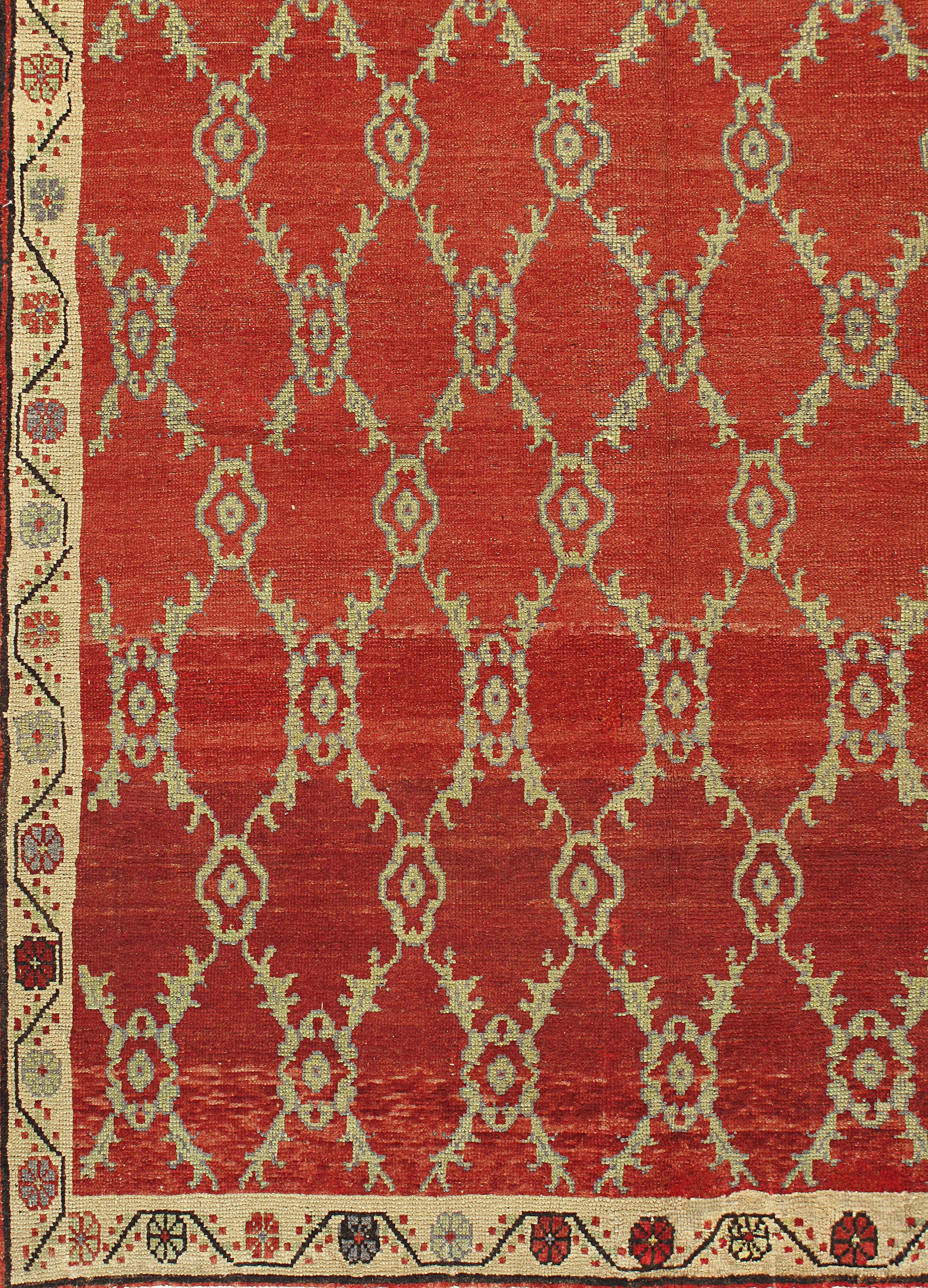 Oushak Vintage Circa 1940 Red Turkish Anatolian Rug, 5'8 x 10'7 in vendita