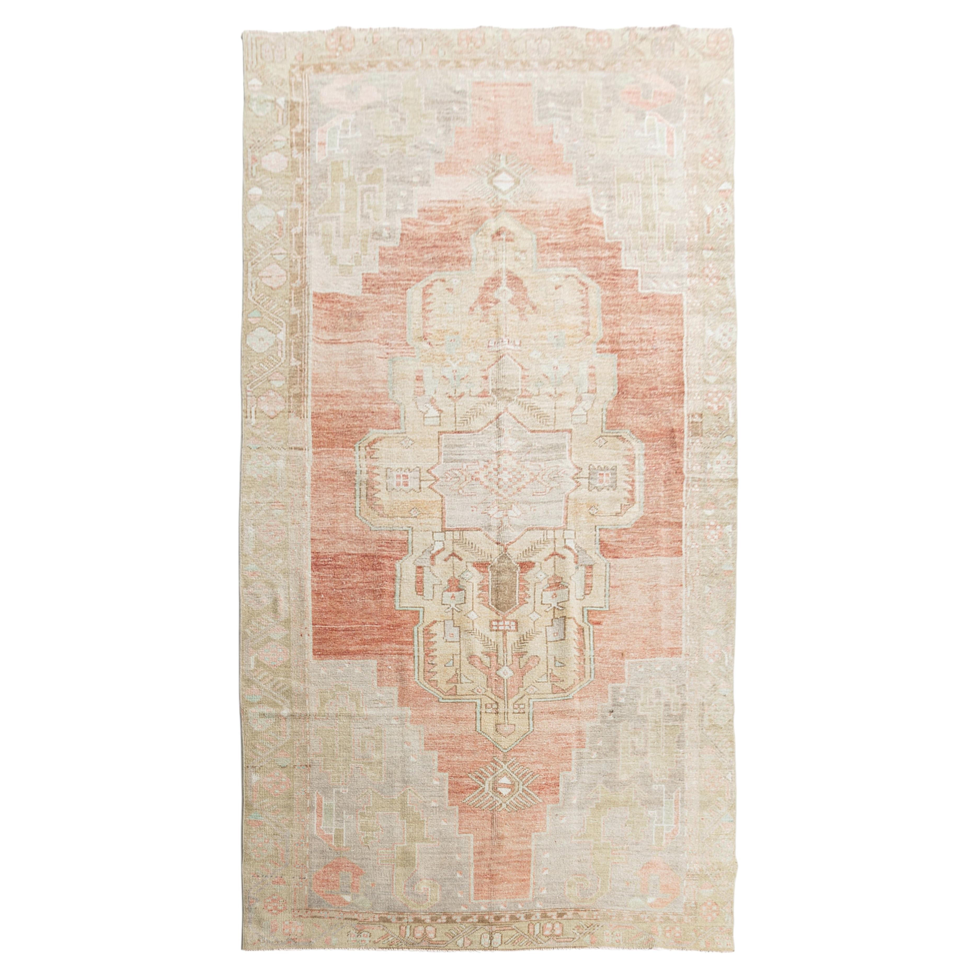 Vintage Circa 1940 Red Turkish Oushak Rug, Hand-Woven Wool, 4'9" x 11'2" For Sale
