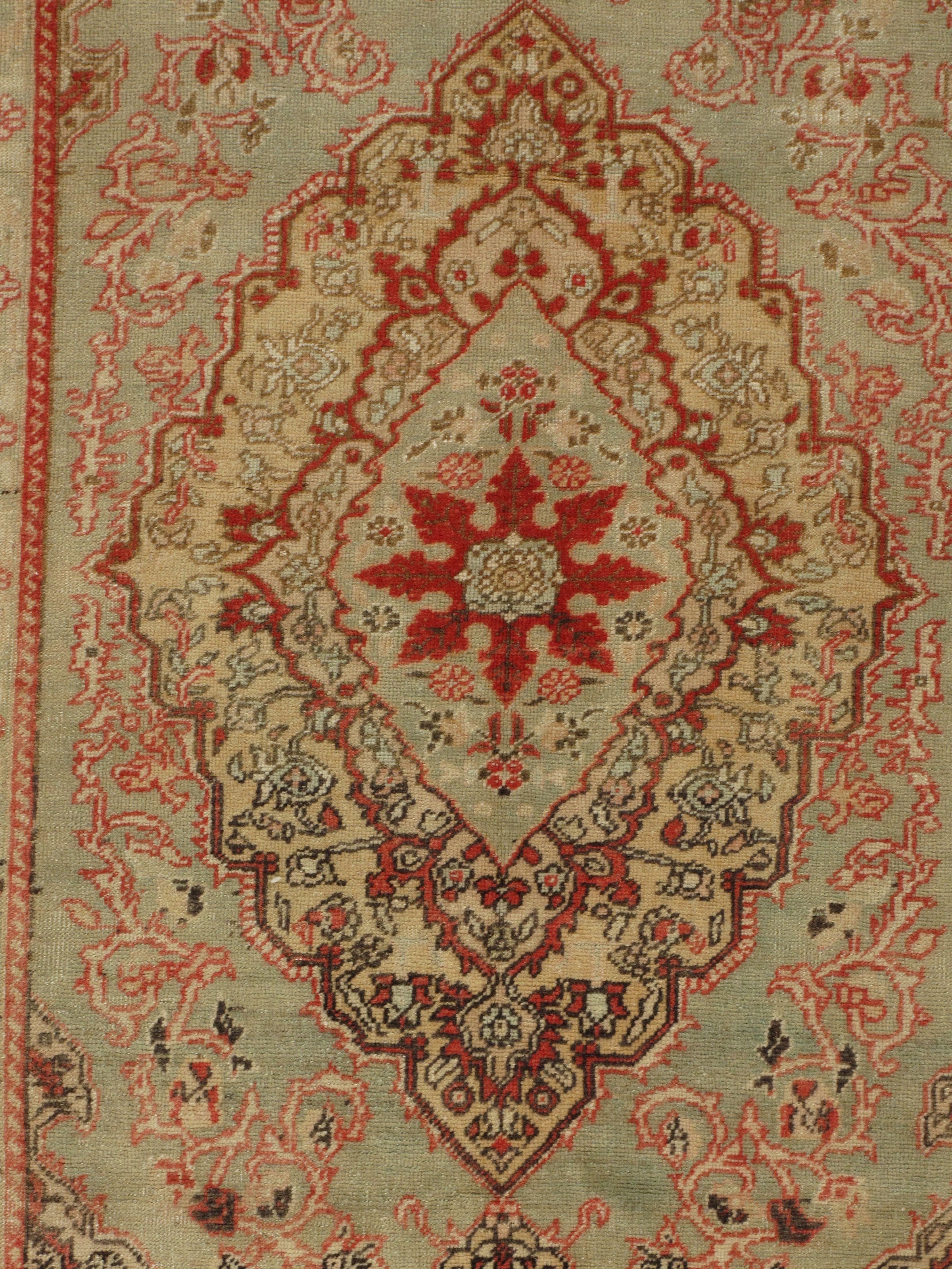 Turkish Vintage Circa 1940 Sage Oushak Rug, 4'2 x 6'11 For Sale