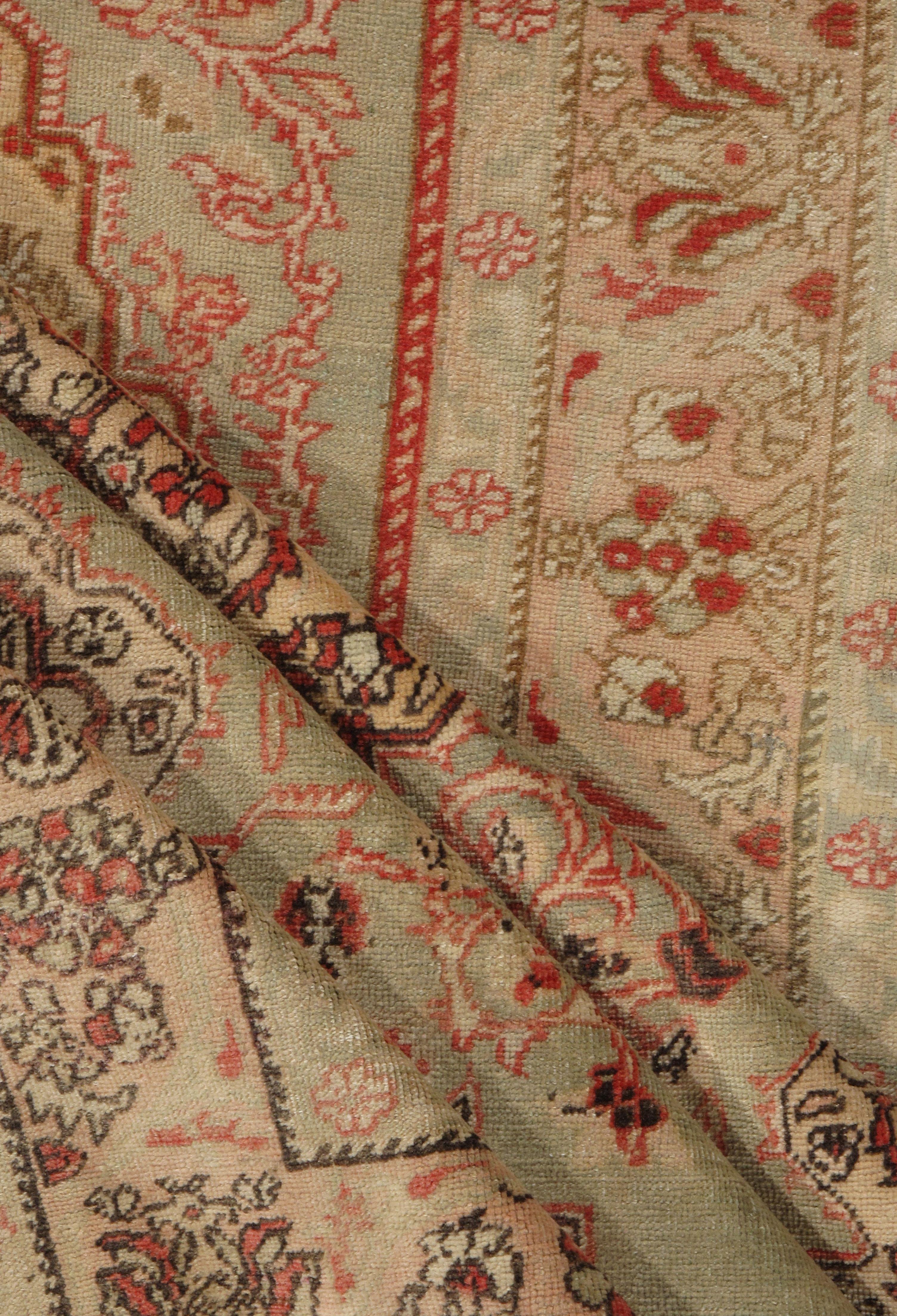Hand-Woven Vintage Circa 1940 Sage Oushak Rug, 4'2 x 6'11 For Sale