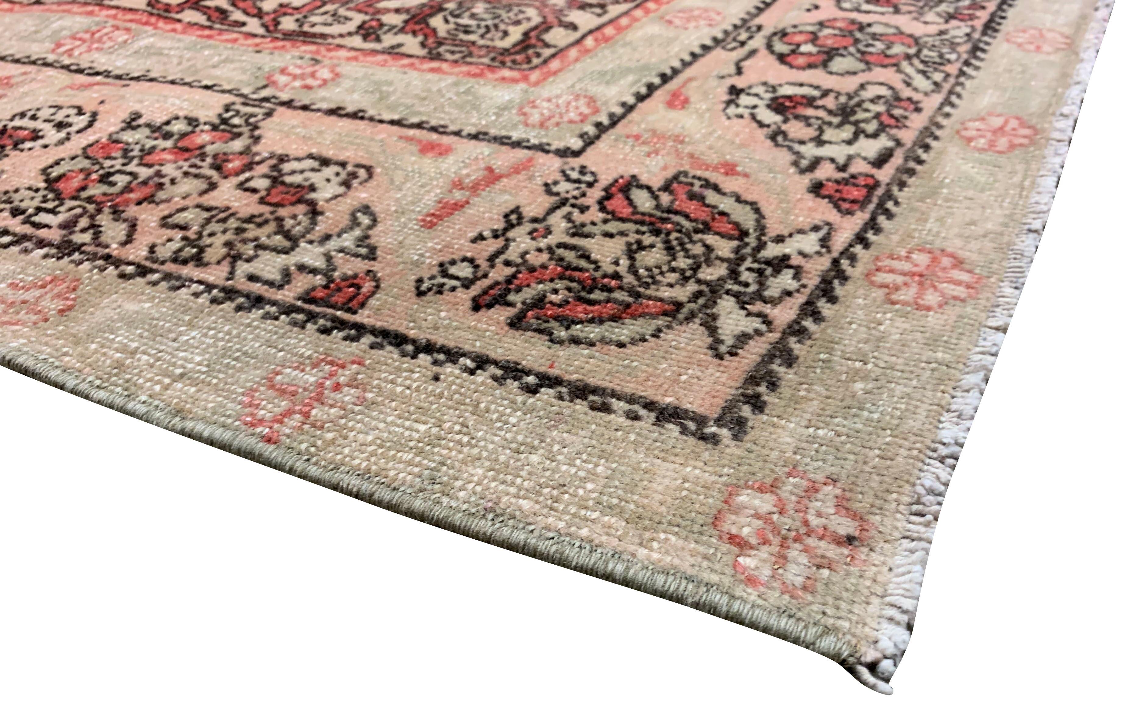 Vintage Circa 1940 Sage Oushak Rug, 4'2 x 6'11 In Good Condition For Sale In New York, NY