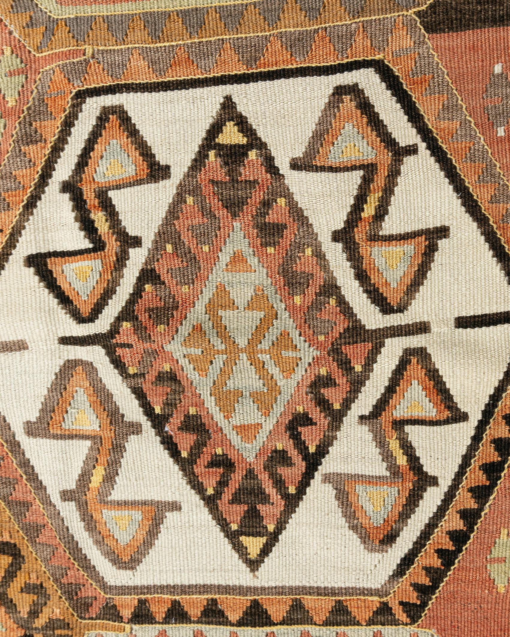 Vintage Circa 1940 Soft Terracotta Turkish Kars Kilim Rug Runner 4'1 X 11'8 For Sale 5