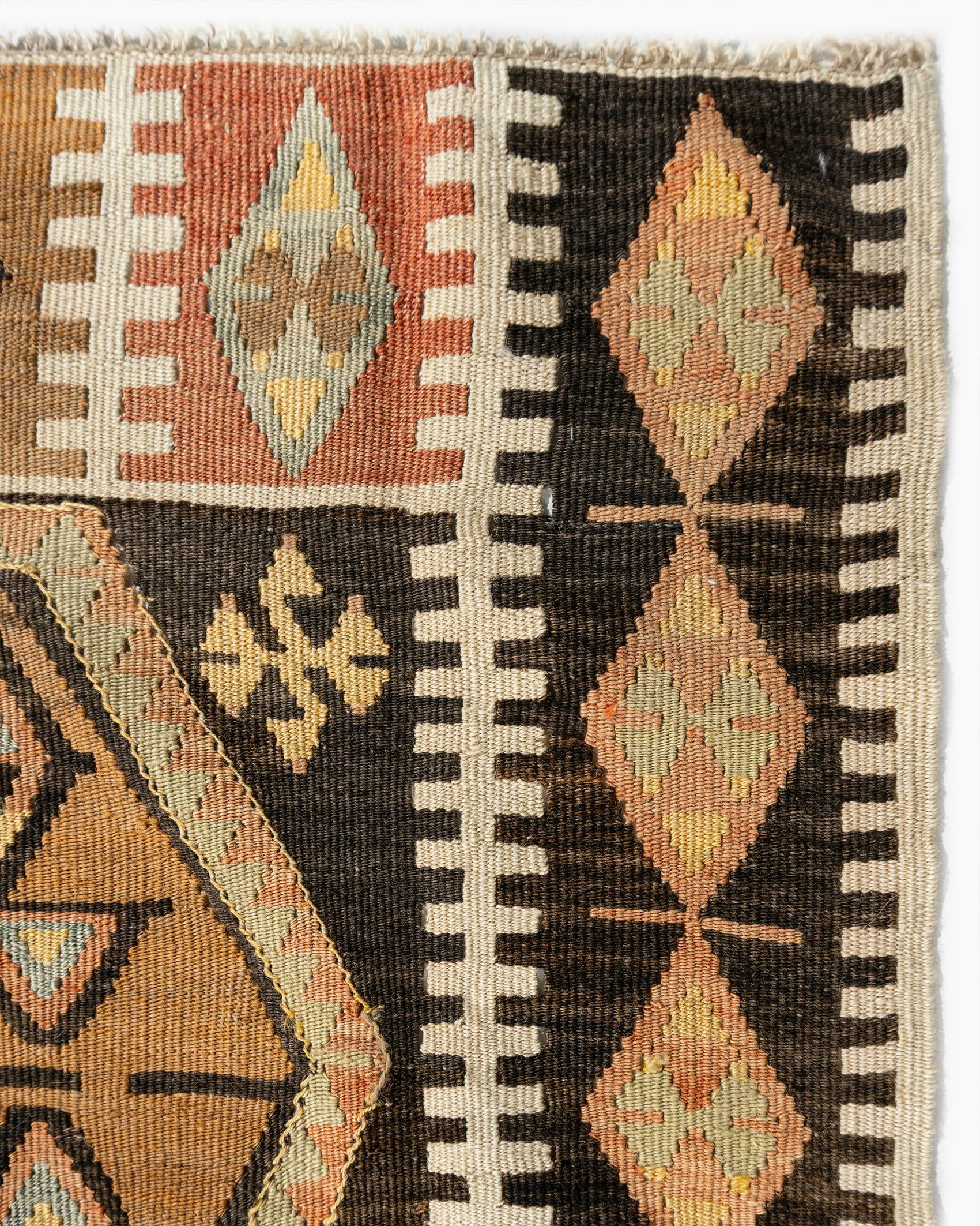 Hand-Woven Vintage Circa 1940 Soft Terracotta Turkish Kars Kilim Rug Runner 4'1 X 11'8 For Sale