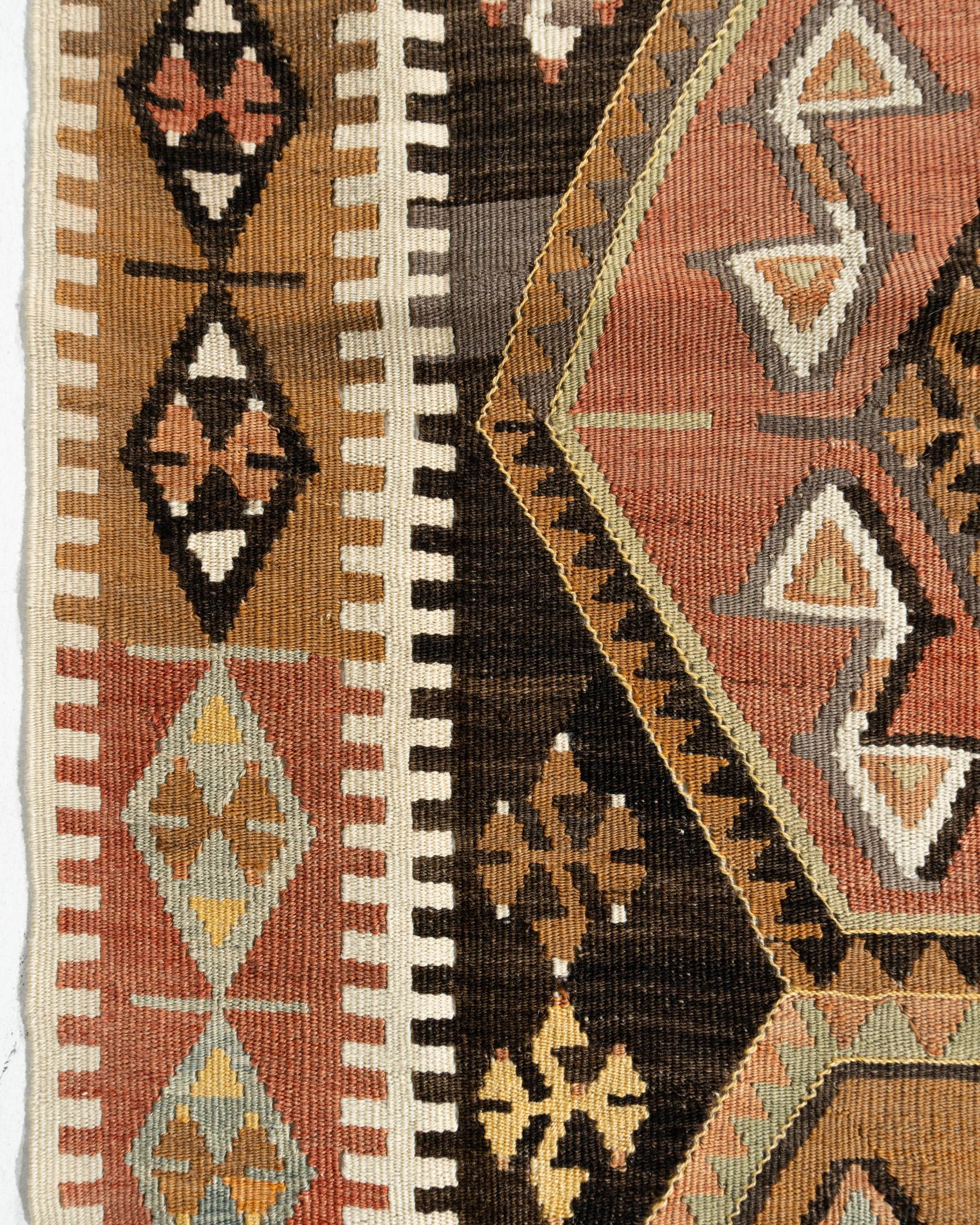 Vintage Circa 1940 Soft Terracotta Turkish Kars Kilim Rug Runner 4'1 X 11'8 In Good Condition For Sale In New York, NY