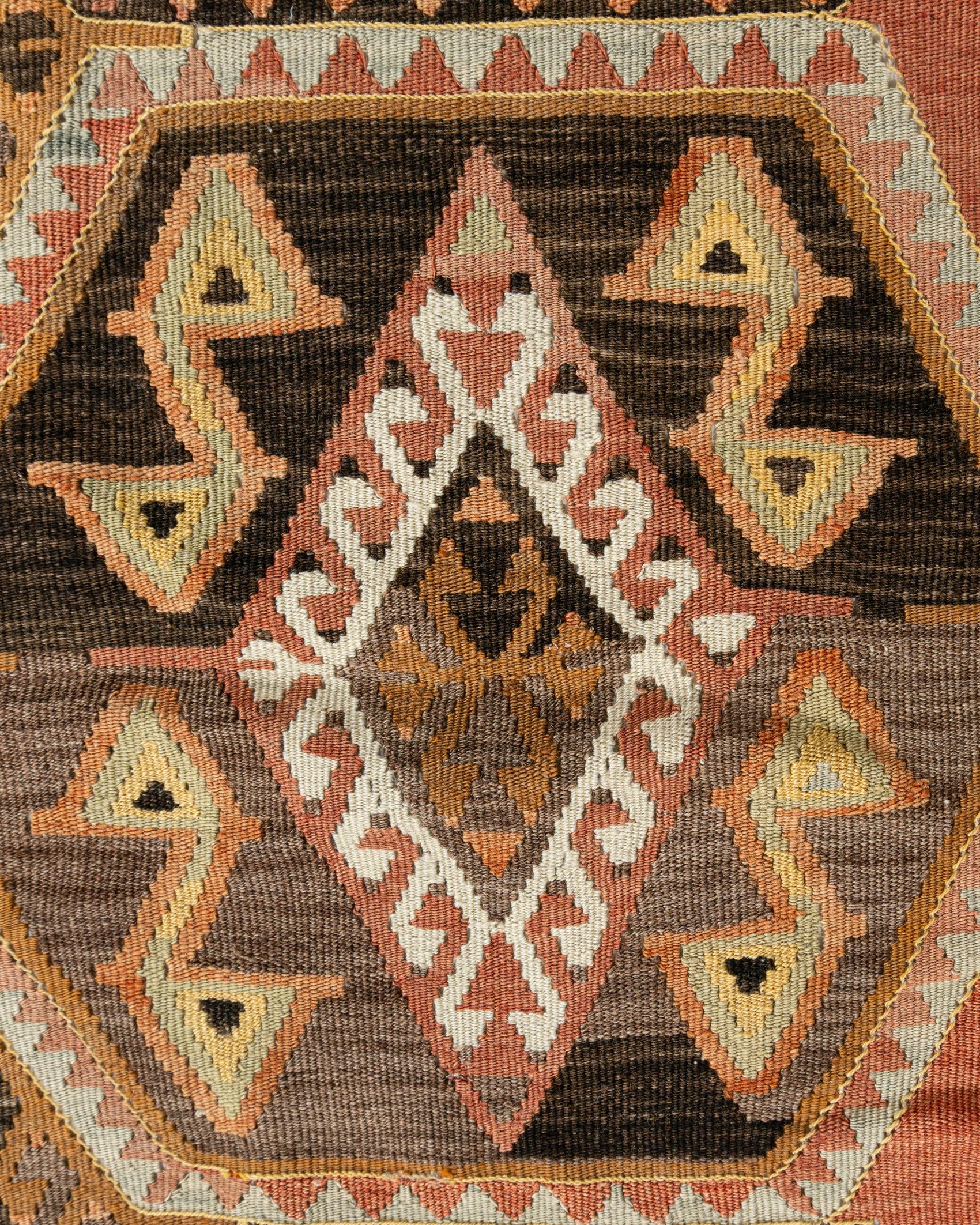 20th Century Vintage Circa 1940 Soft Terracotta Turkish Kars Kilim Rug Runner 4'1 X 11'8 For Sale