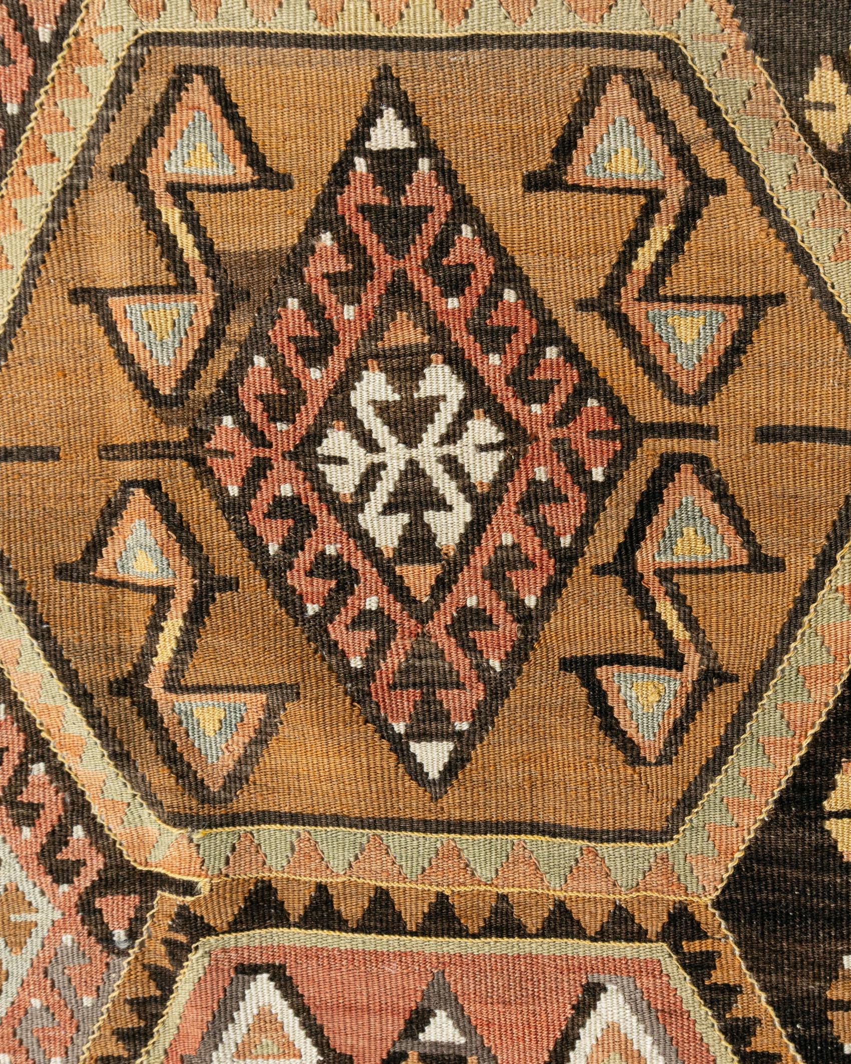 Wool Vintage Circa 1940 Soft Terracotta Turkish Kars Kilim Rug Runner 4'1 X 11'8 For Sale