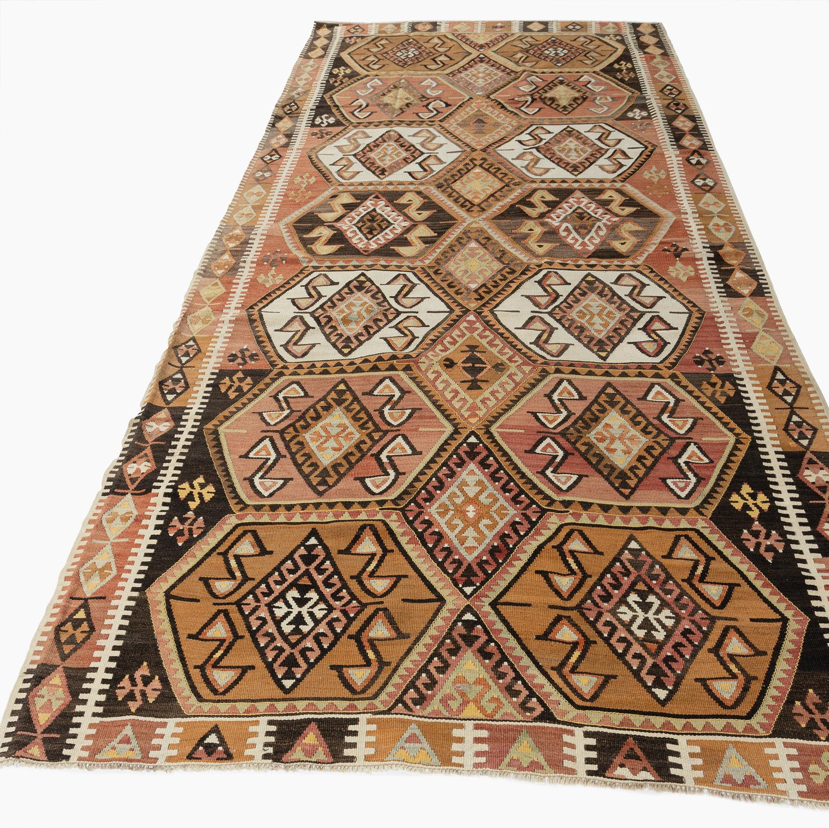 Vintage Circa 1940 Soft Terracotta Turkish Kars Kilim Rug Runner 4'1 X 11'8 For Sale 1