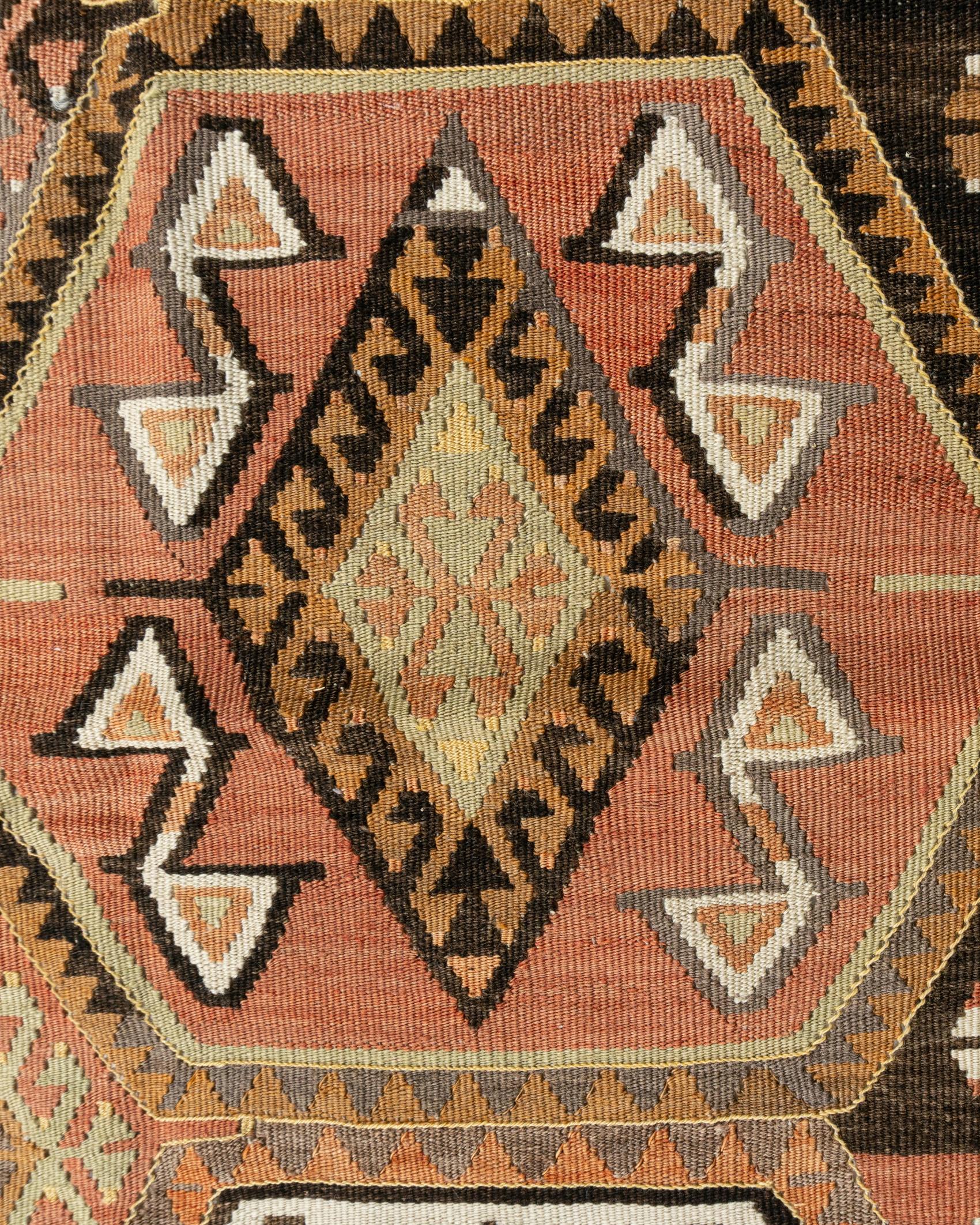 Vintage Circa 1940 Soft Terracotta Turkish Kars Kilim Rug Runner 4'1 X 11'8 For Sale 3
